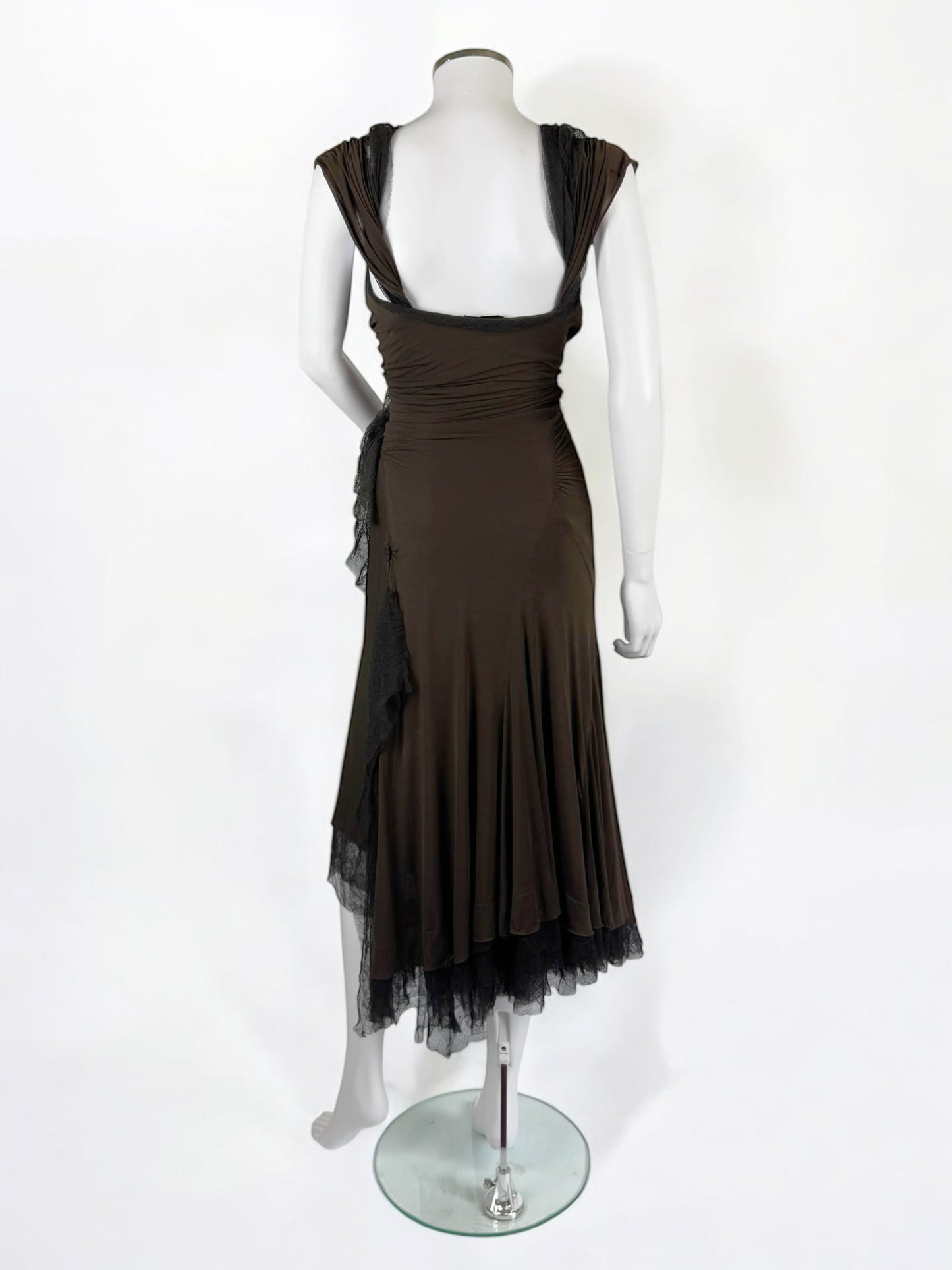 Donna Karan Ruched Dress with Tulle Ruffles, FW 2004