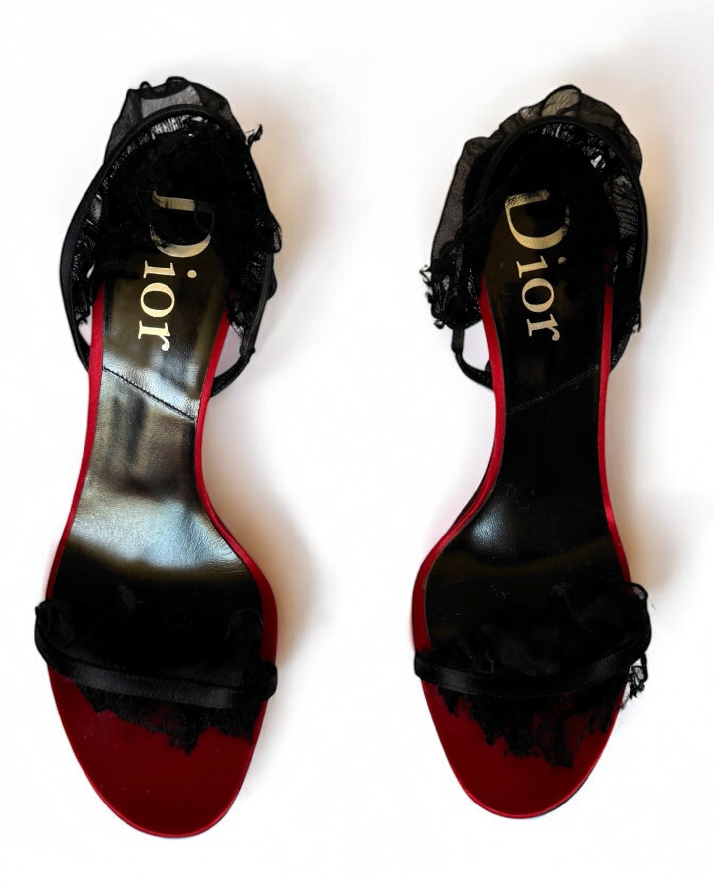 Christian Dior by John Galliano Red Silk and Lace Heels, c. 2000s