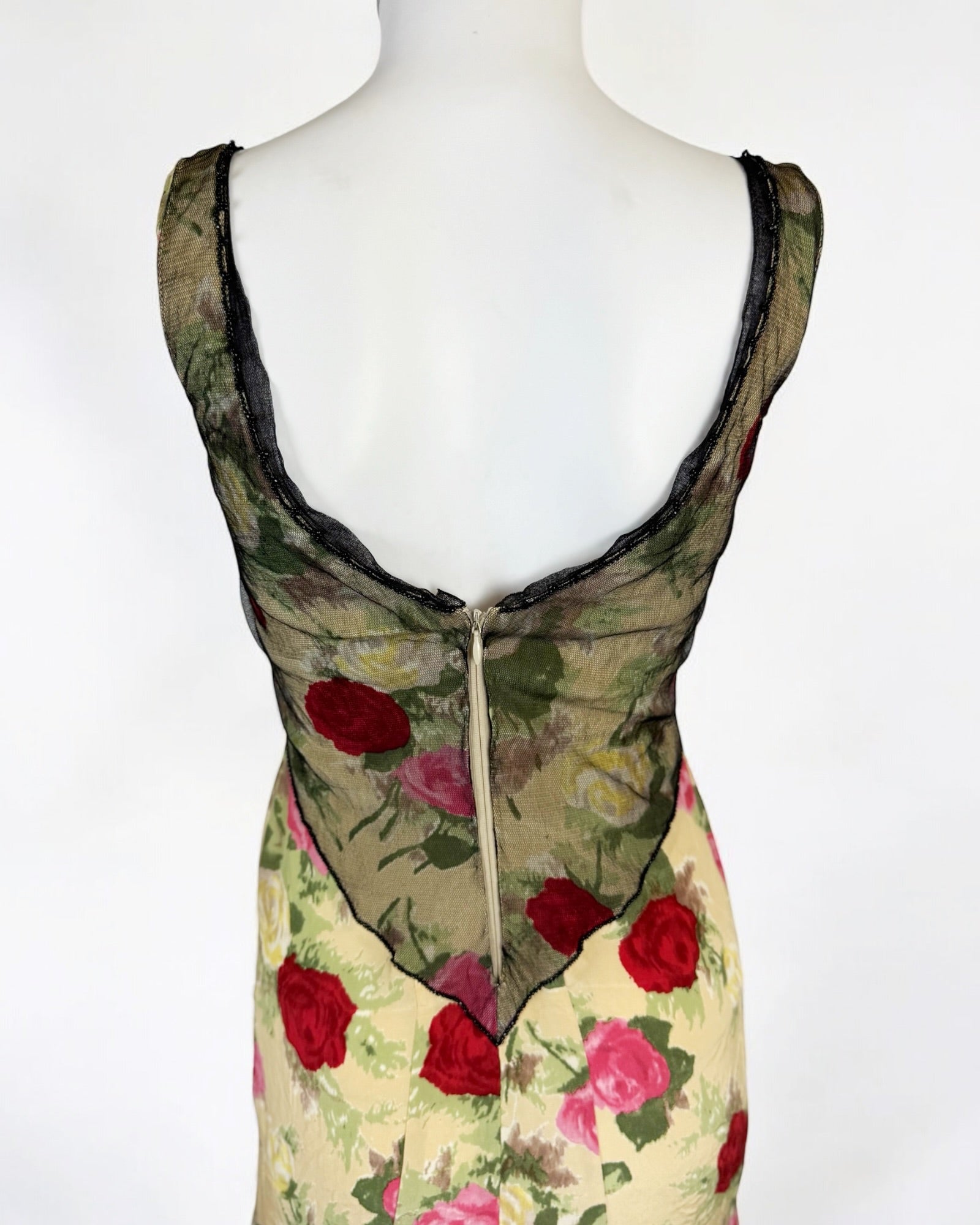 Blumarine Silk Floral Dress w Mesh, SS 1999
