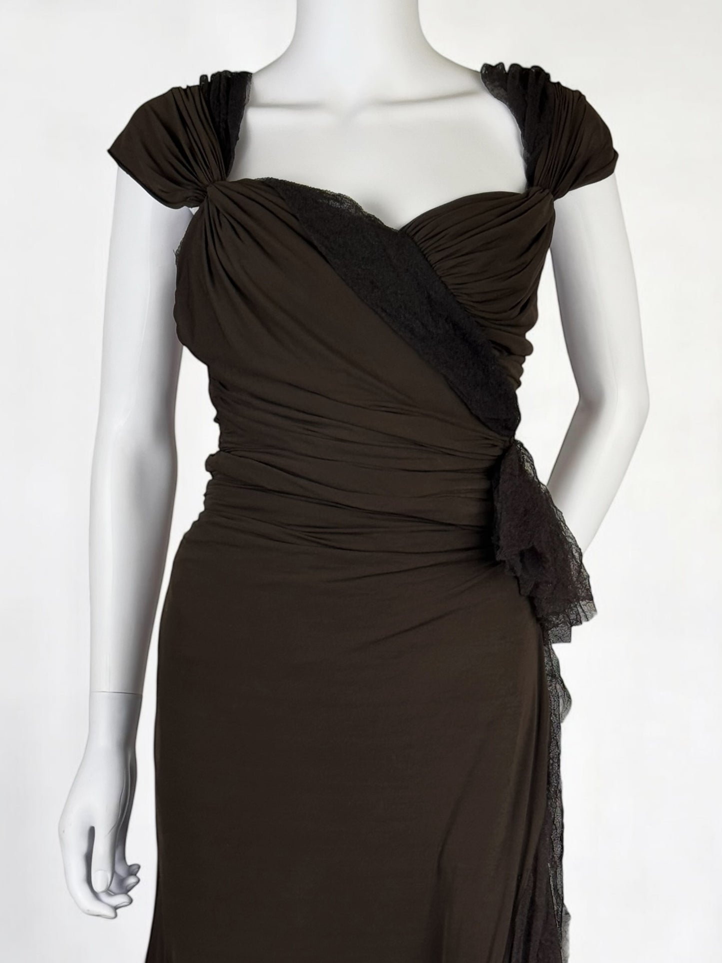 Donna Karan Ruched Dress with Tulle Ruffles, FW 2004
