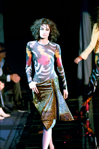 Gianni Versace by Donatella Abstract Skirt & Mesh Top, FW 1999