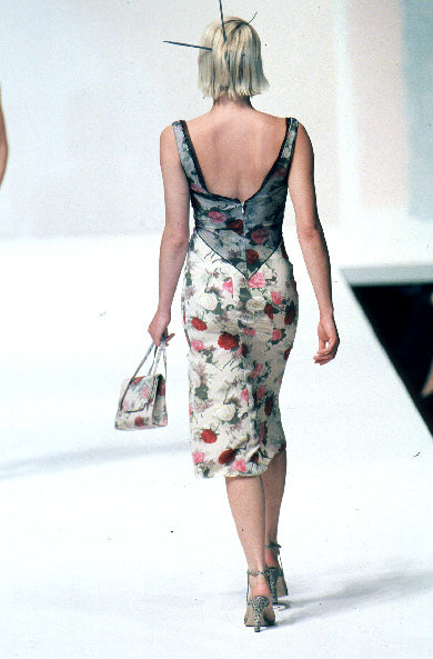 Blumarine Silk Floral Dress w Mesh, SS 1999