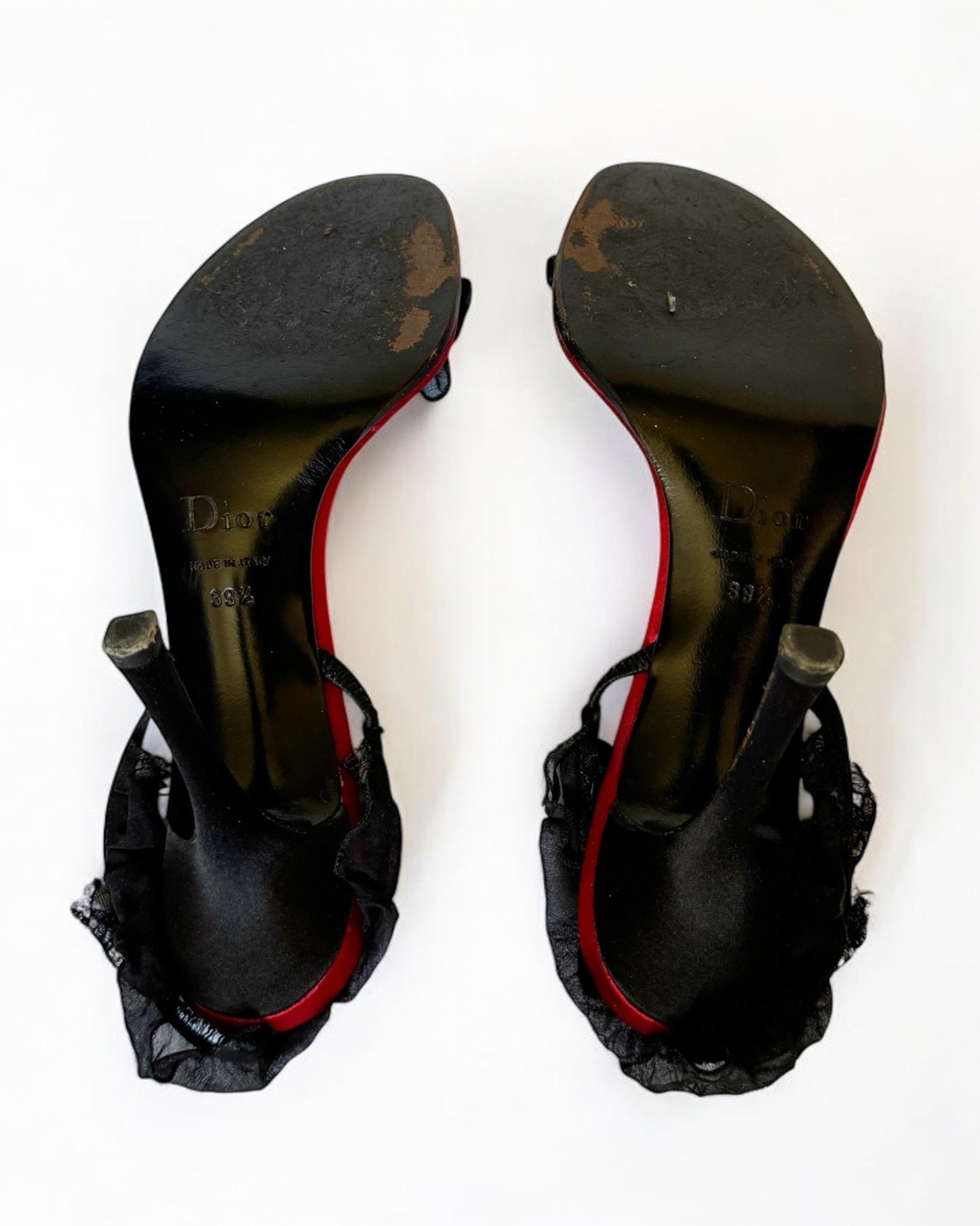 Christian Dior by John Galliano Red Silk and Lace Heels, c. 2000s