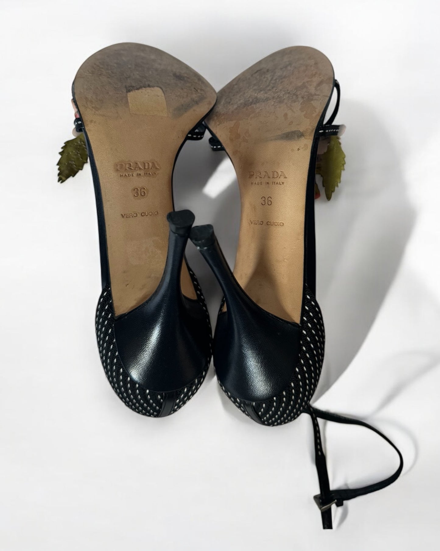 Prada Black Leather Flower Bouquet Heels, c. 2000s
