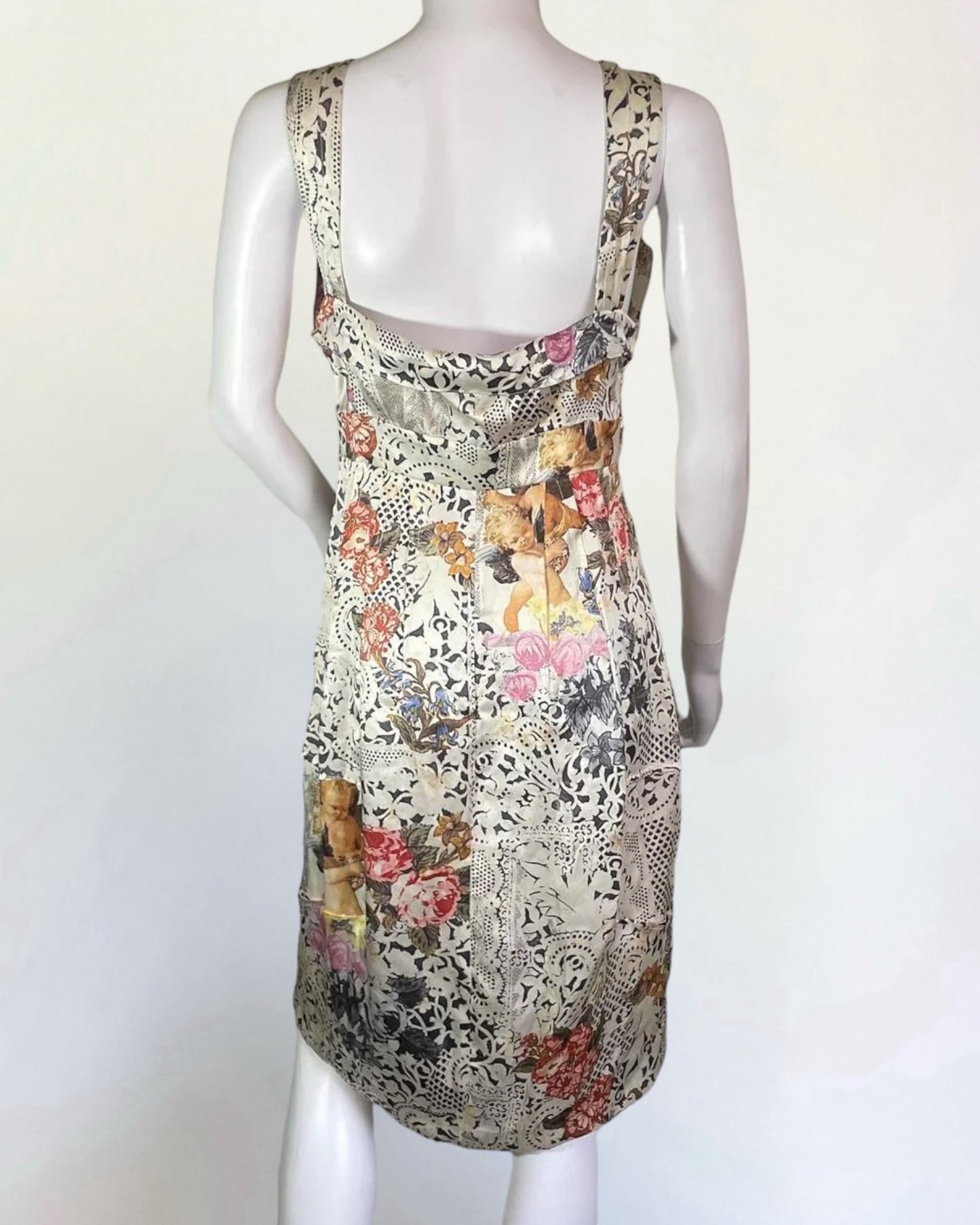 John Galliano Silk Floral Cherub Dress, c. 2000s