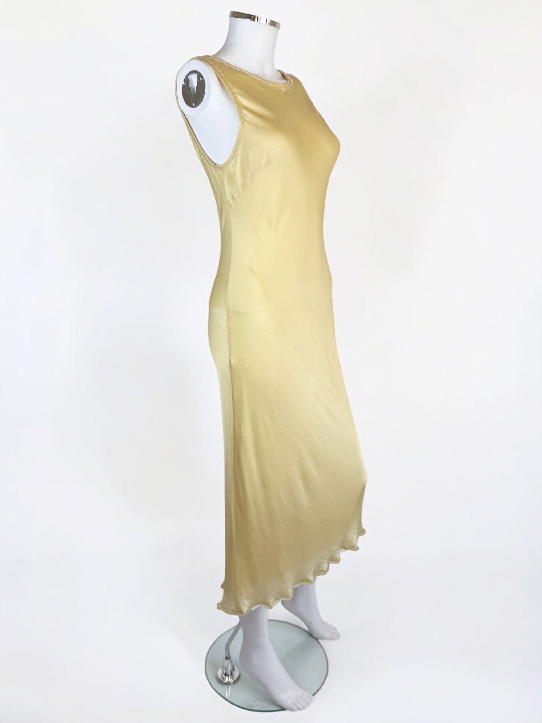 Prada Butter Yellow Silk Beaded Dress, 1990s