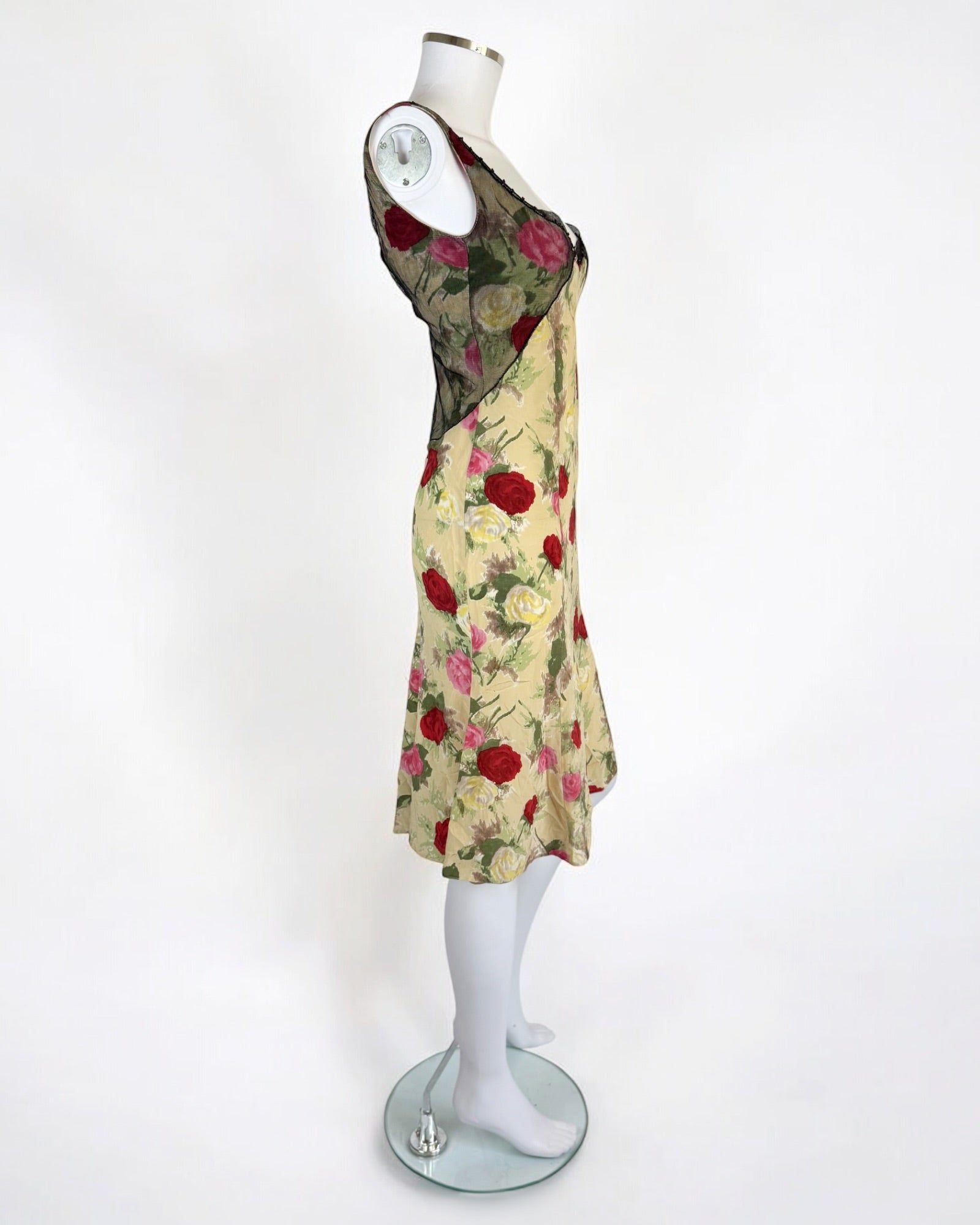 Blumarine Silk Floral Dress w Mesh, SS 1999