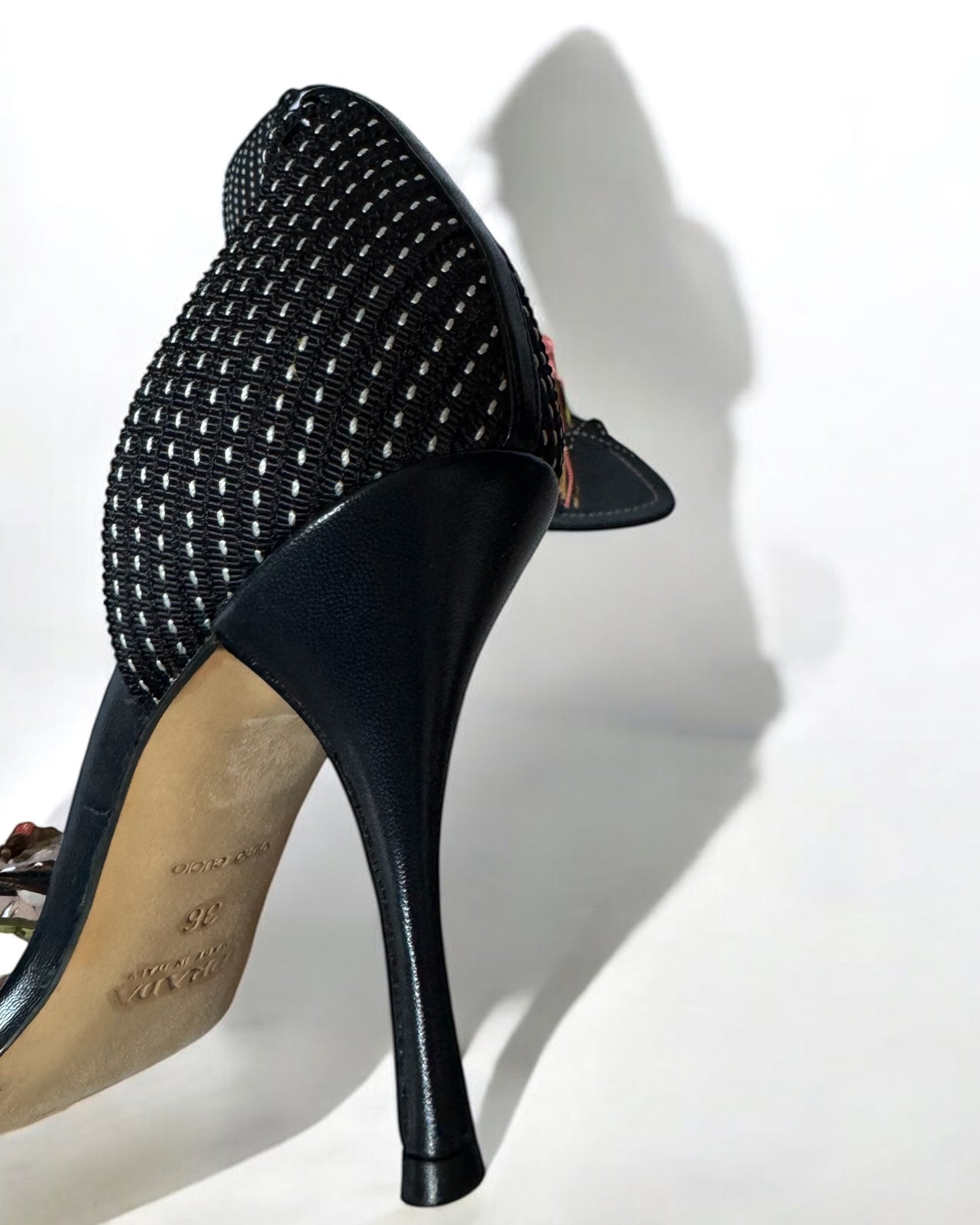 Prada Black Leather Flower Bouquet Heels, c. 2000s