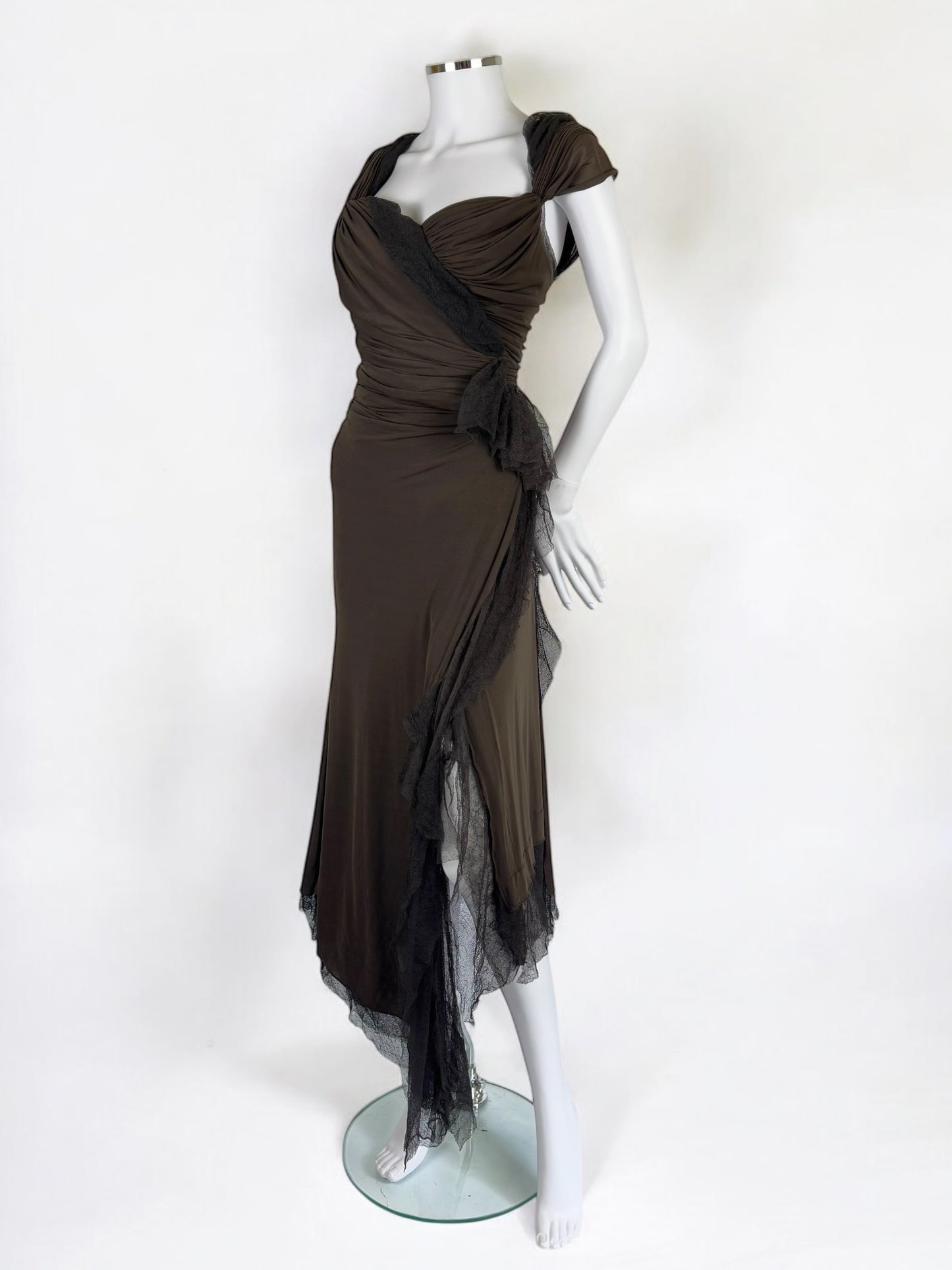 Donna Karan Ruched Dress with Tulle Ruffles, FW 2004