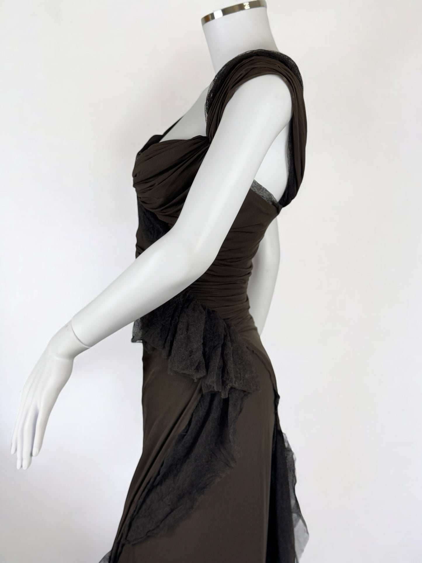 Donna Karan Ruched Dress with Tulle Ruffles, FW 2004