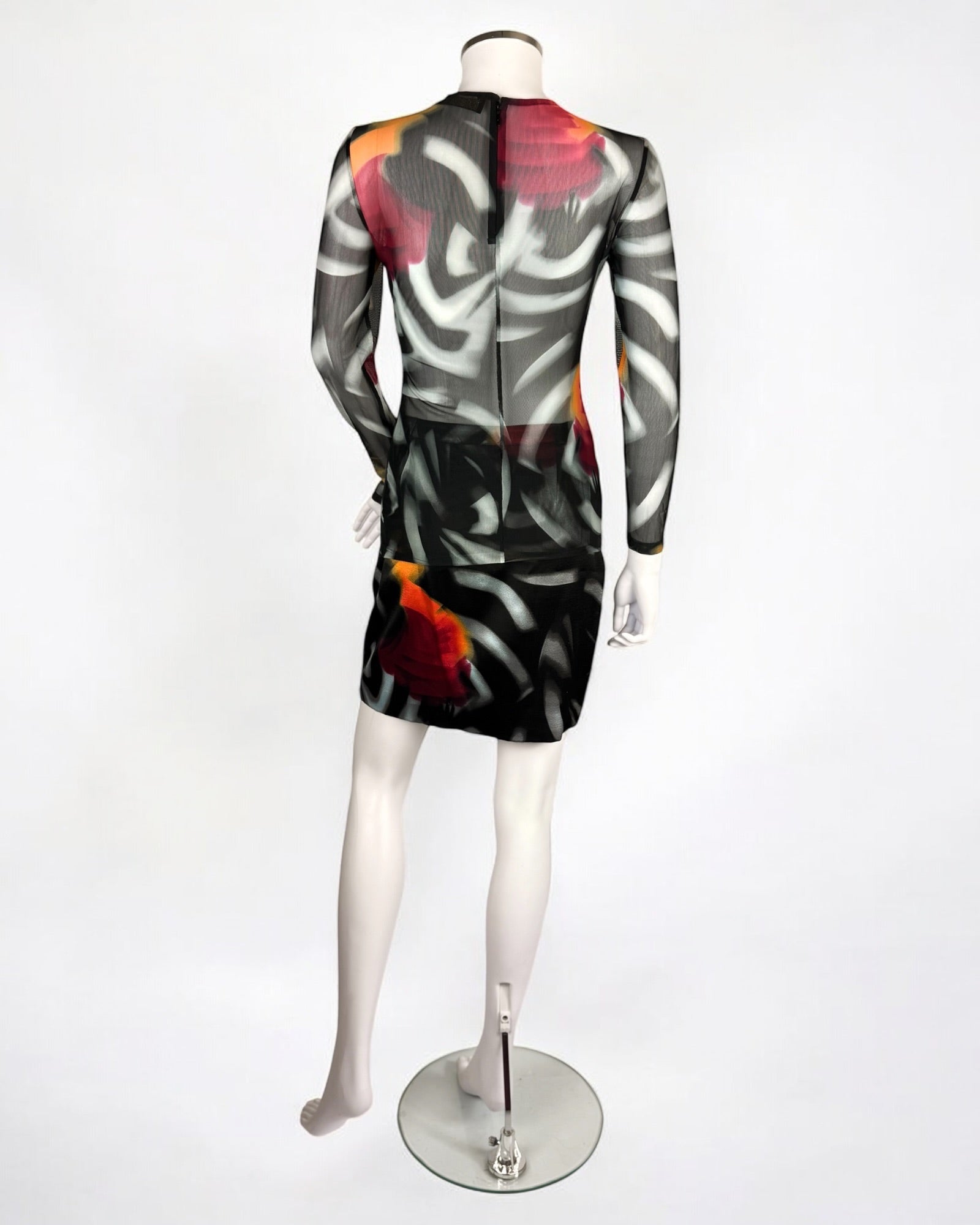 Gianni Versace by Donatella Abstract Skirt & Mesh Top, FW 1999