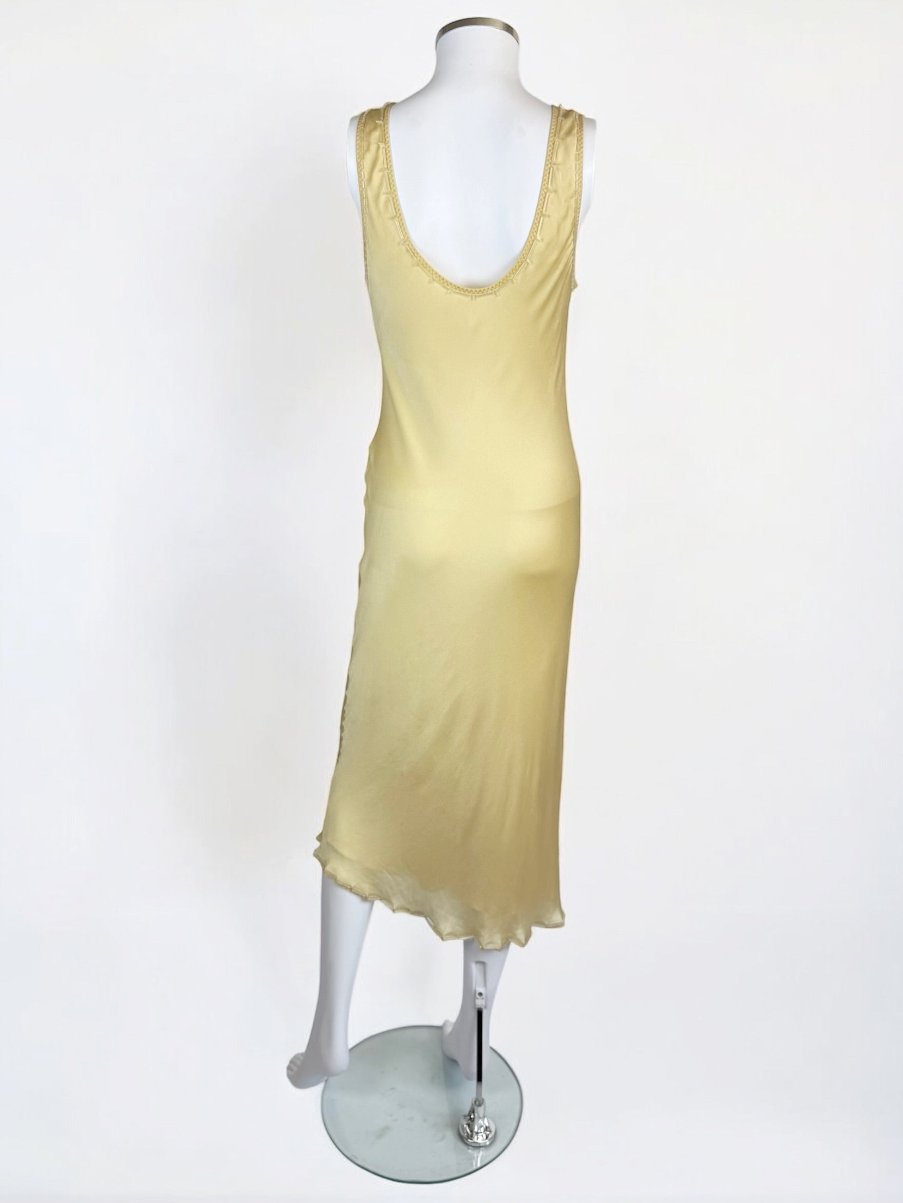Prada Butter Yellow Silk Beaded Dress, 1990s