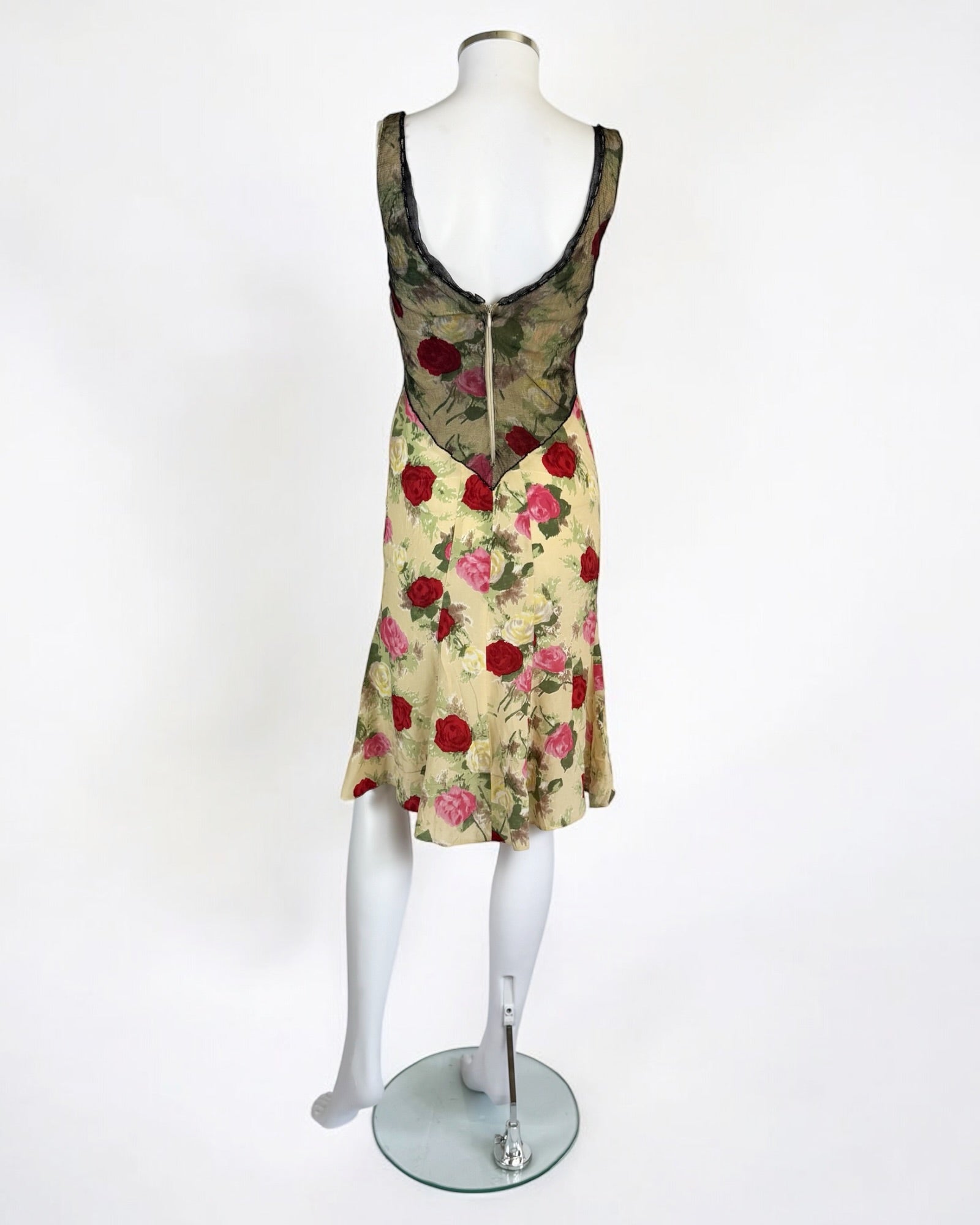 Blumarine Silk Floral Dress w Mesh, SS 1999