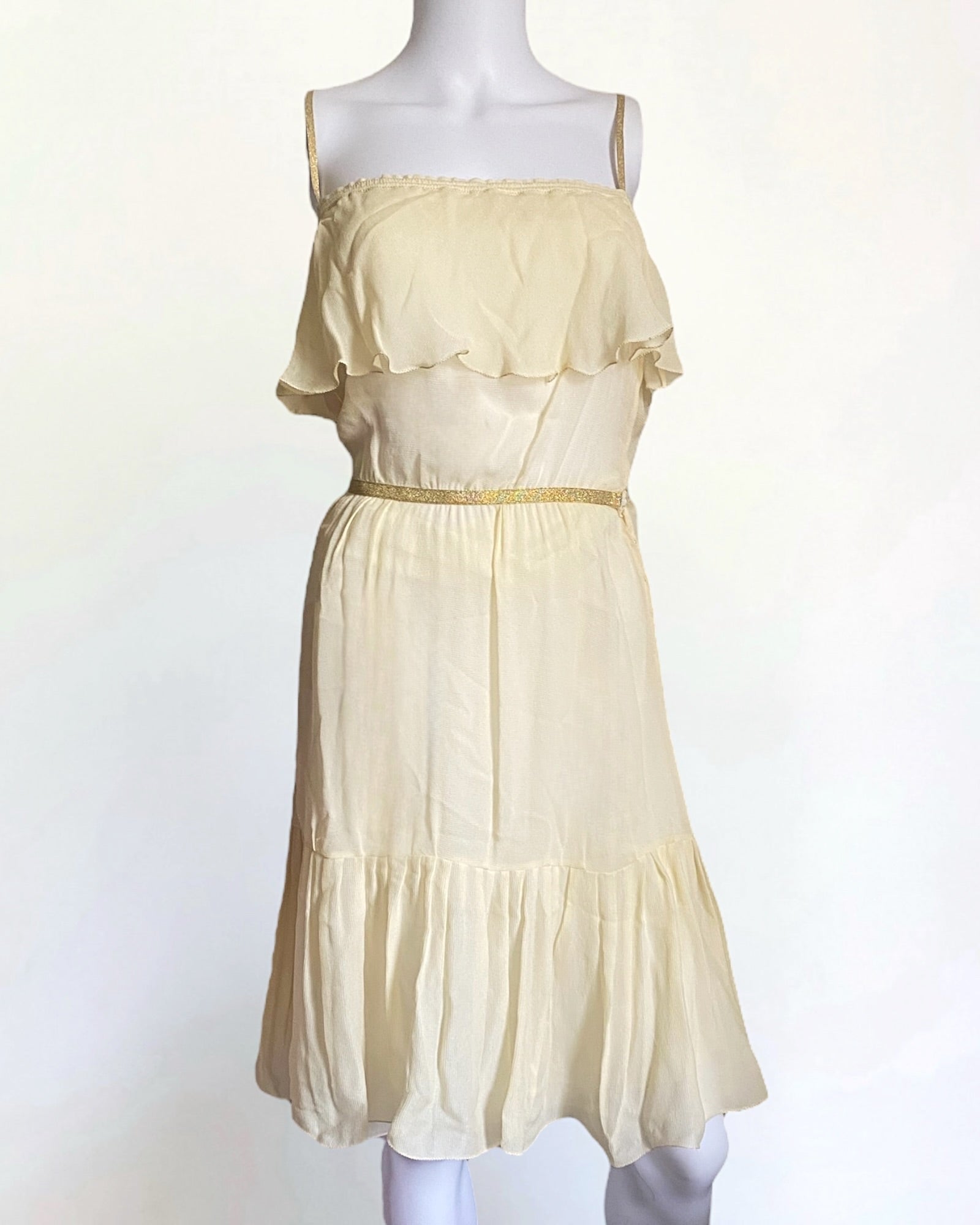 miu miu layered dress Miu Miu Ready to Wear Spring Summer Strappy white frilly tiered short bubble dress with detached collar Stock Photo