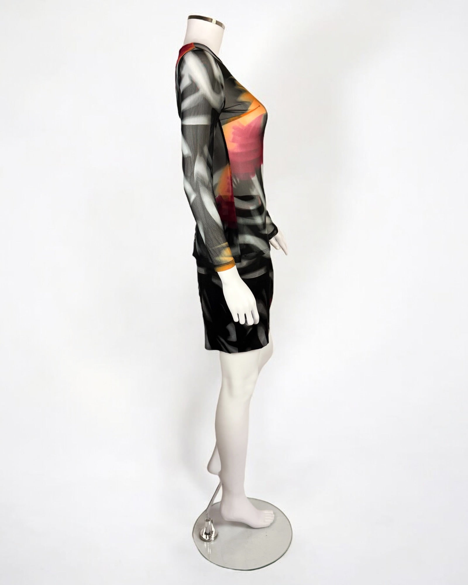 Gianni Versace by Donatella Abstract Skirt & Mesh Top, FW 1999