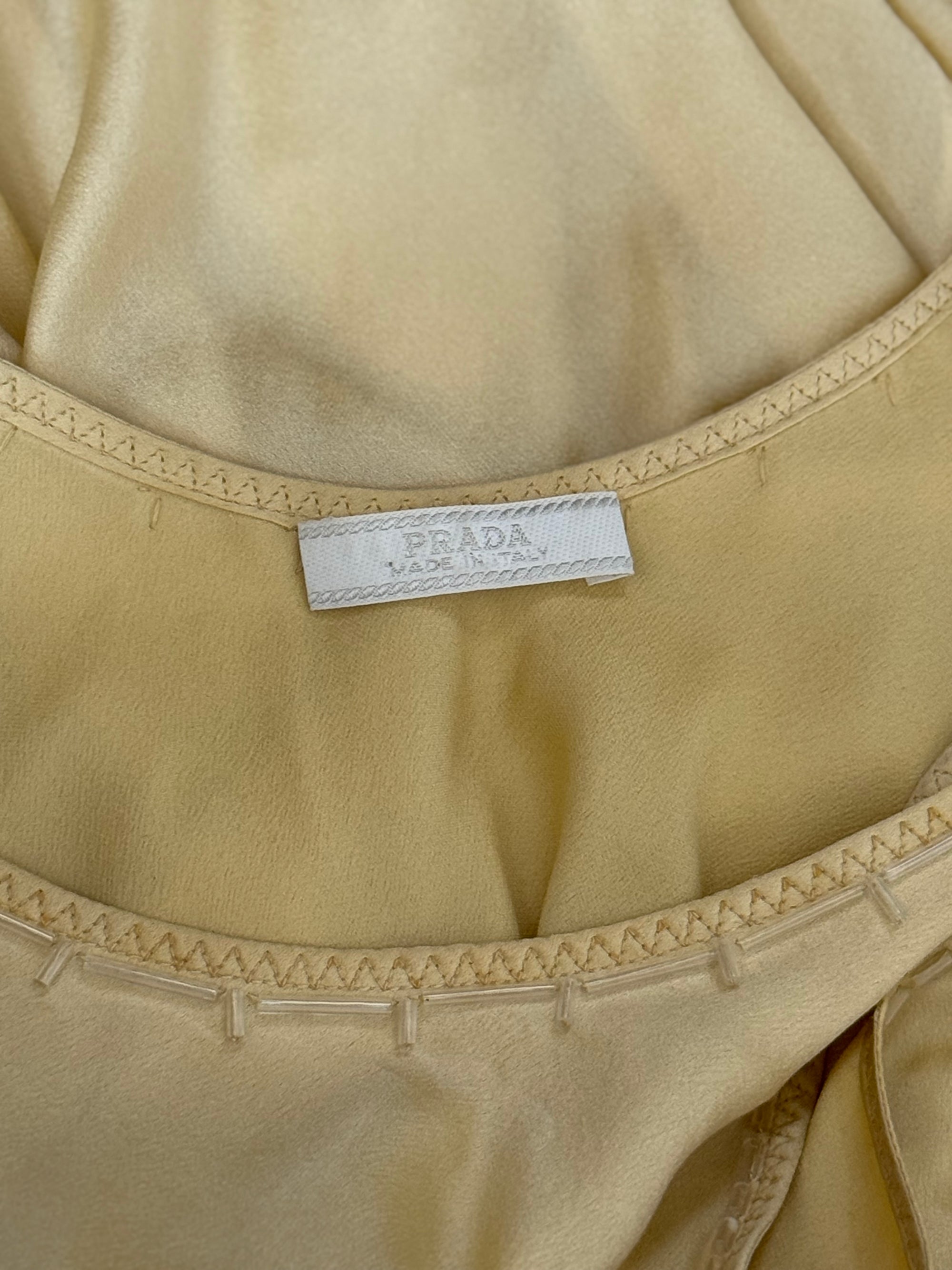 Prada Butter Yellow Silk Beaded Dress, 1990s