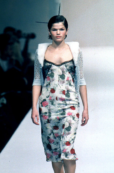 Blumarine Silk Floral Dress w Mesh, SS 1999