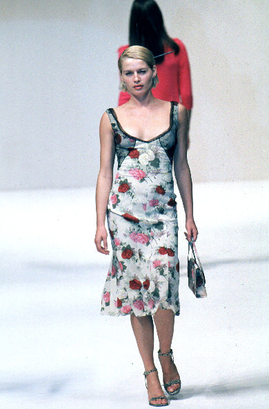 Blumarine Silk Floral Dress w Mesh, SS 1999