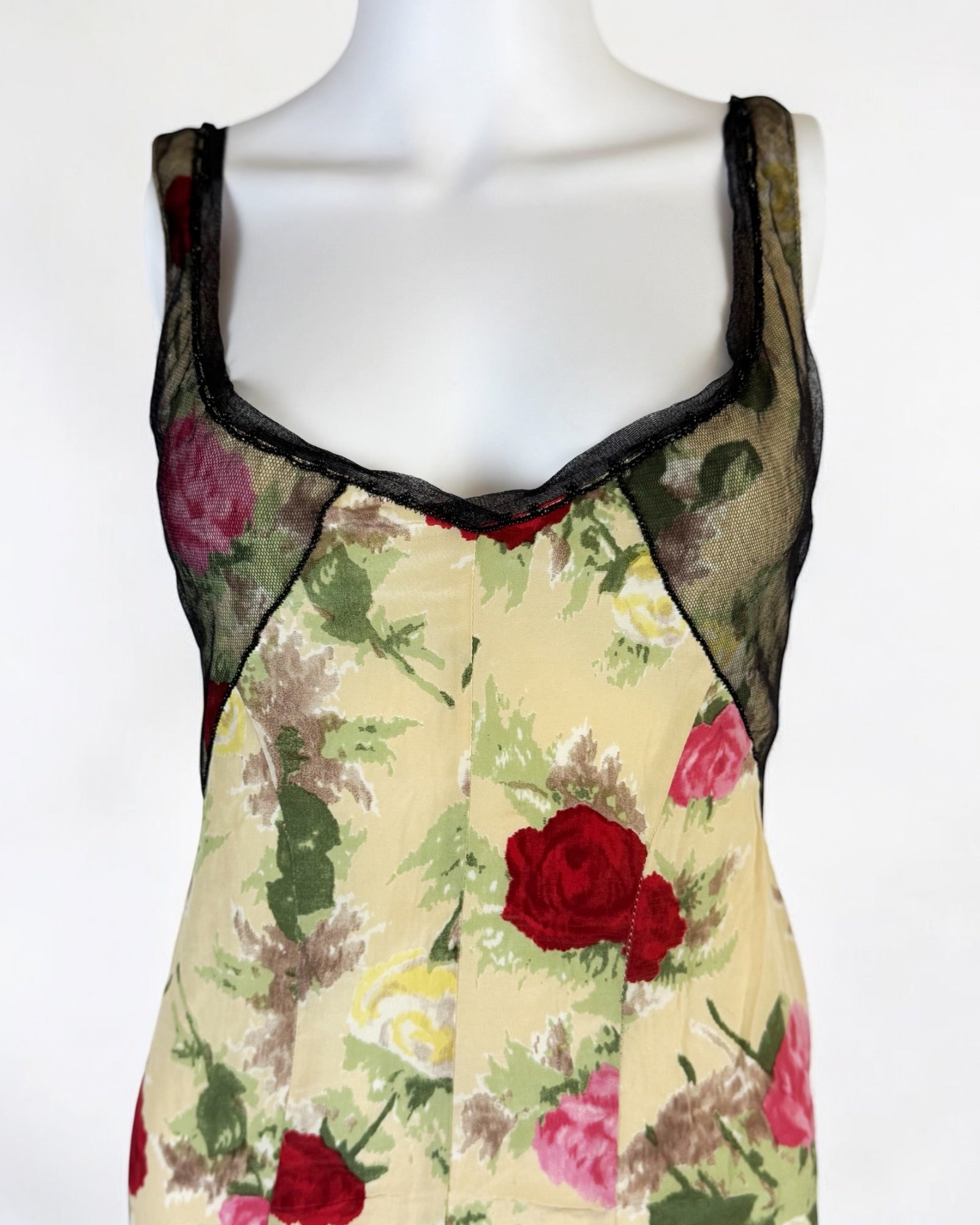 Blumarine Silk Floral Dress w Mesh, SS 1999
