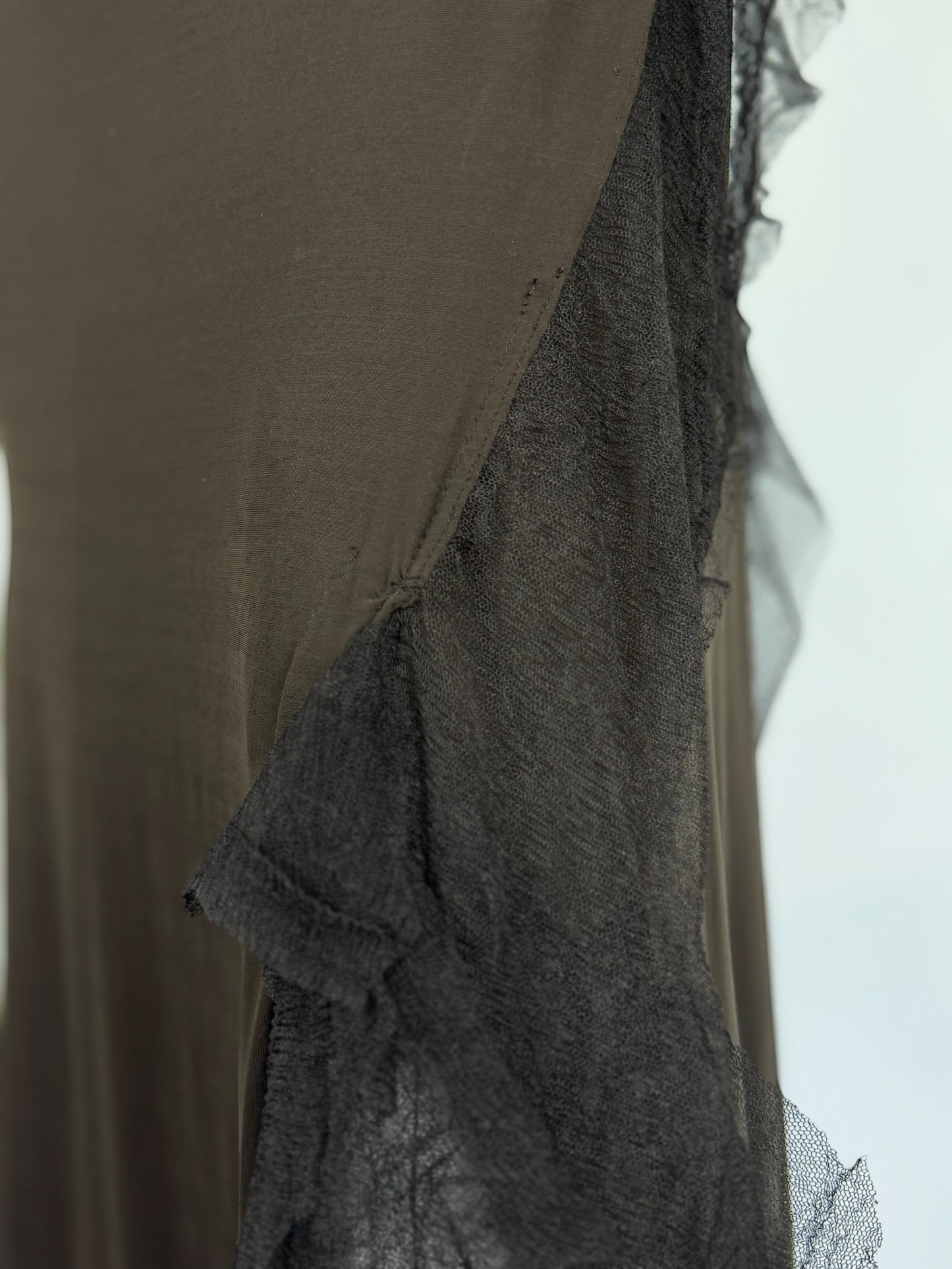 Donna Karan Ruched Dress with Tulle Ruffles, FW 2004