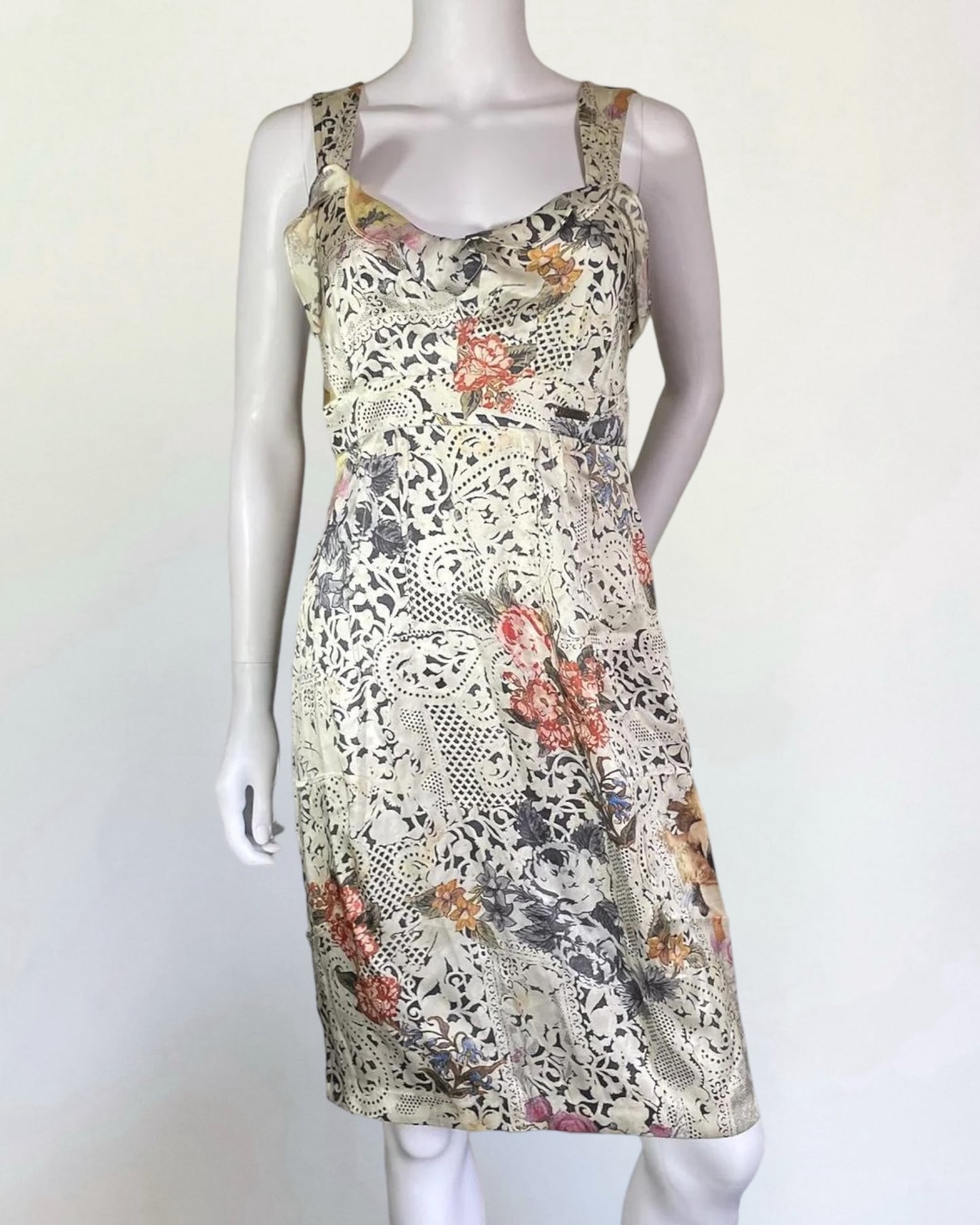 John Galliano Silk Floral Cherub Dress, c. 2000s