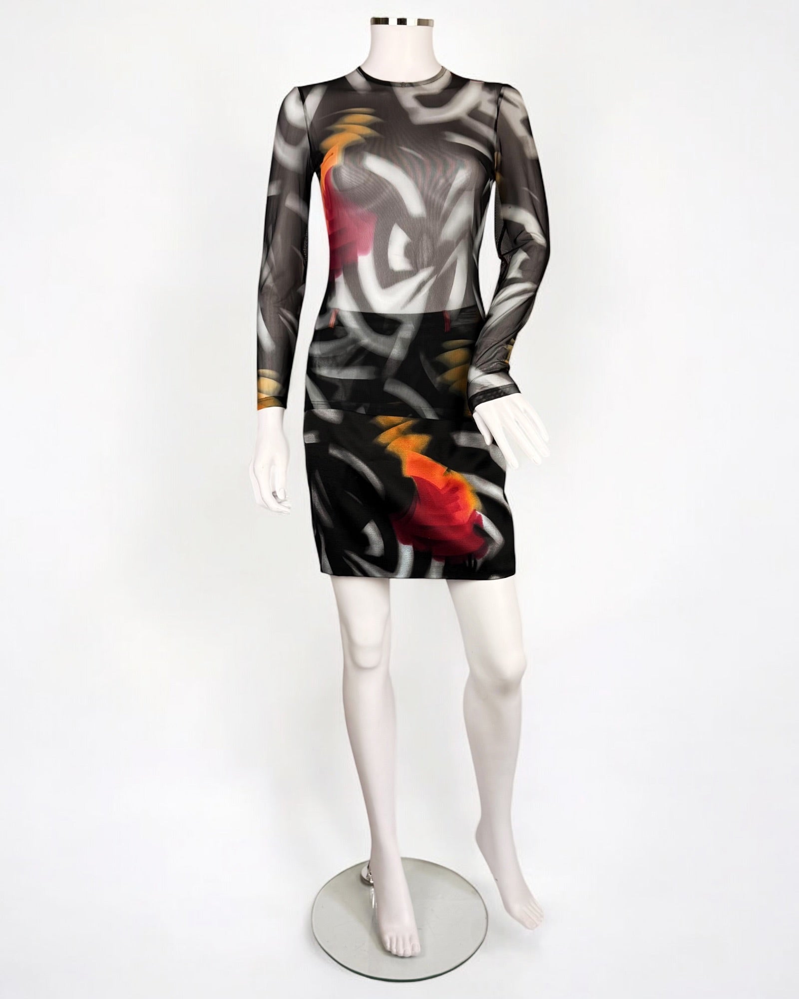 Gianni Versace by Donatella Abstract Skirt & Mesh Top, FW 1999
