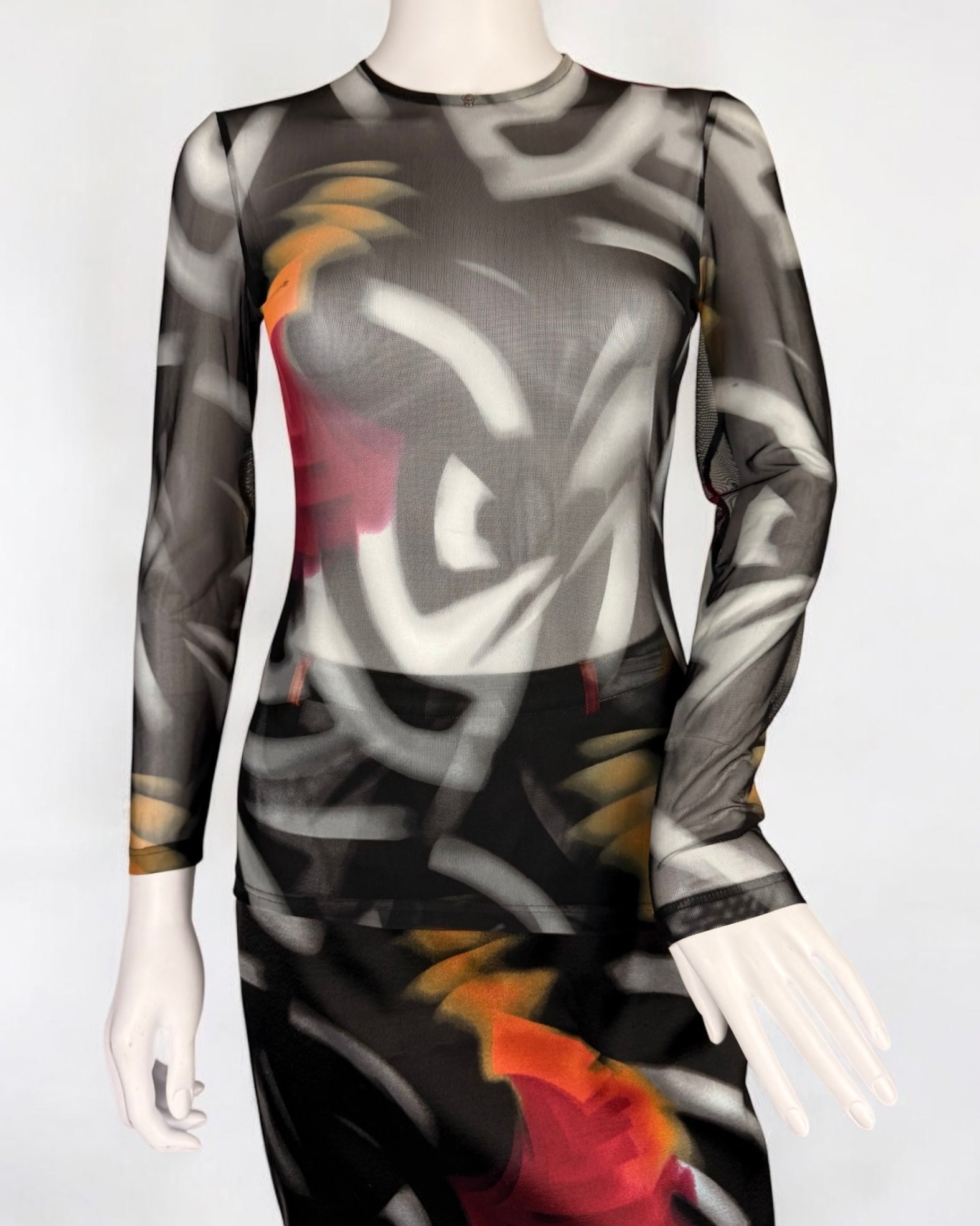 Gianni Versace by Donatella Abstract Skirt & Mesh Top, FW 1999