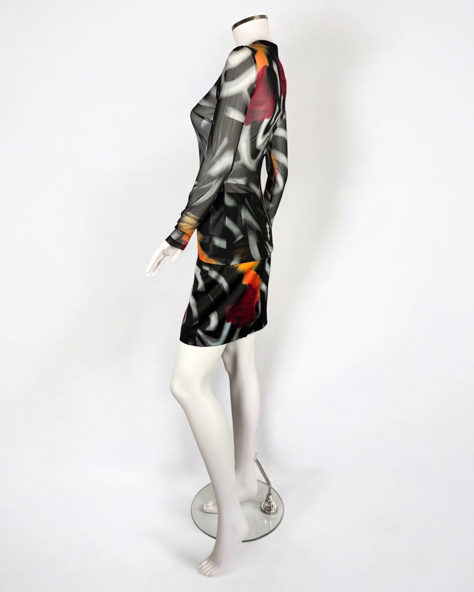 Gianni Versace by Donatella Abstract Skirt & Mesh Top, FW 1999