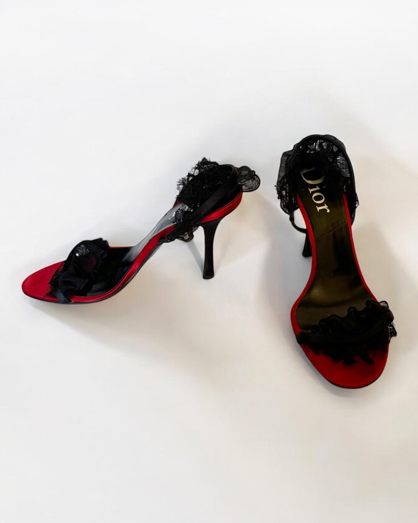 Christian Dior by John Galliano Red Silk and Lace Heels, c. 2000s