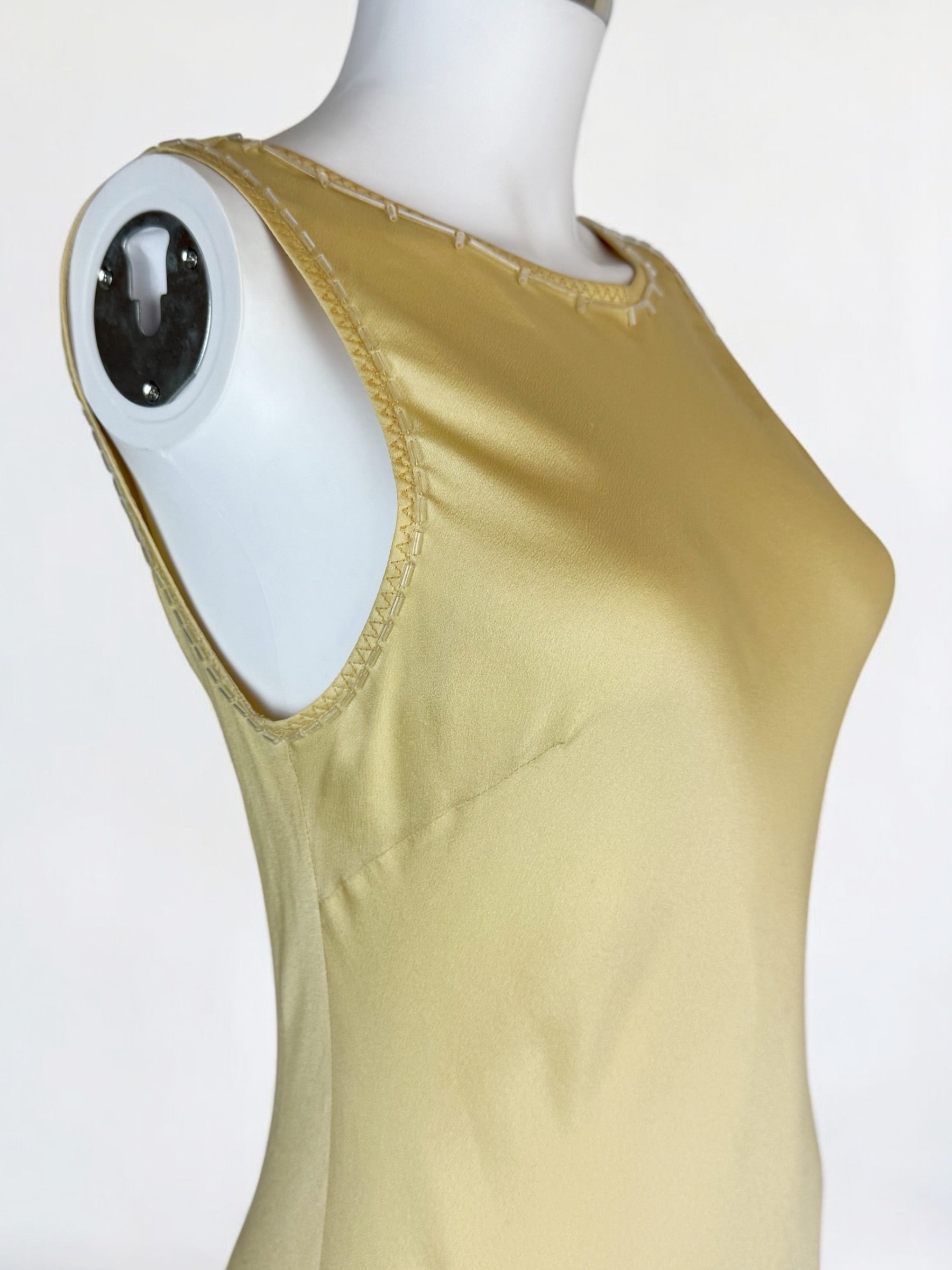 Prada Butter Yellow Silk Beaded Dress, 1990s