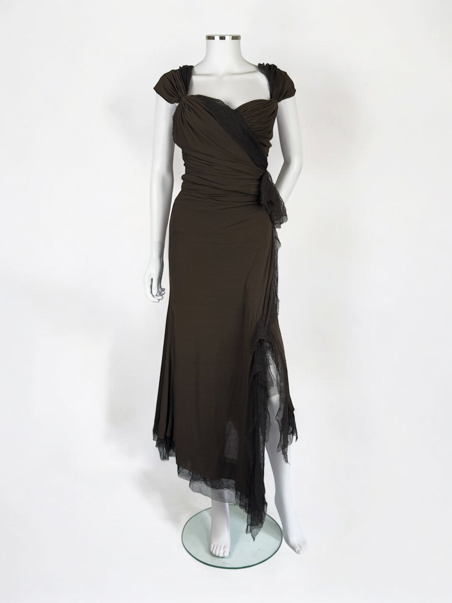 Donna Karan Ruched Dress with Tulle Ruffles, FW 2004