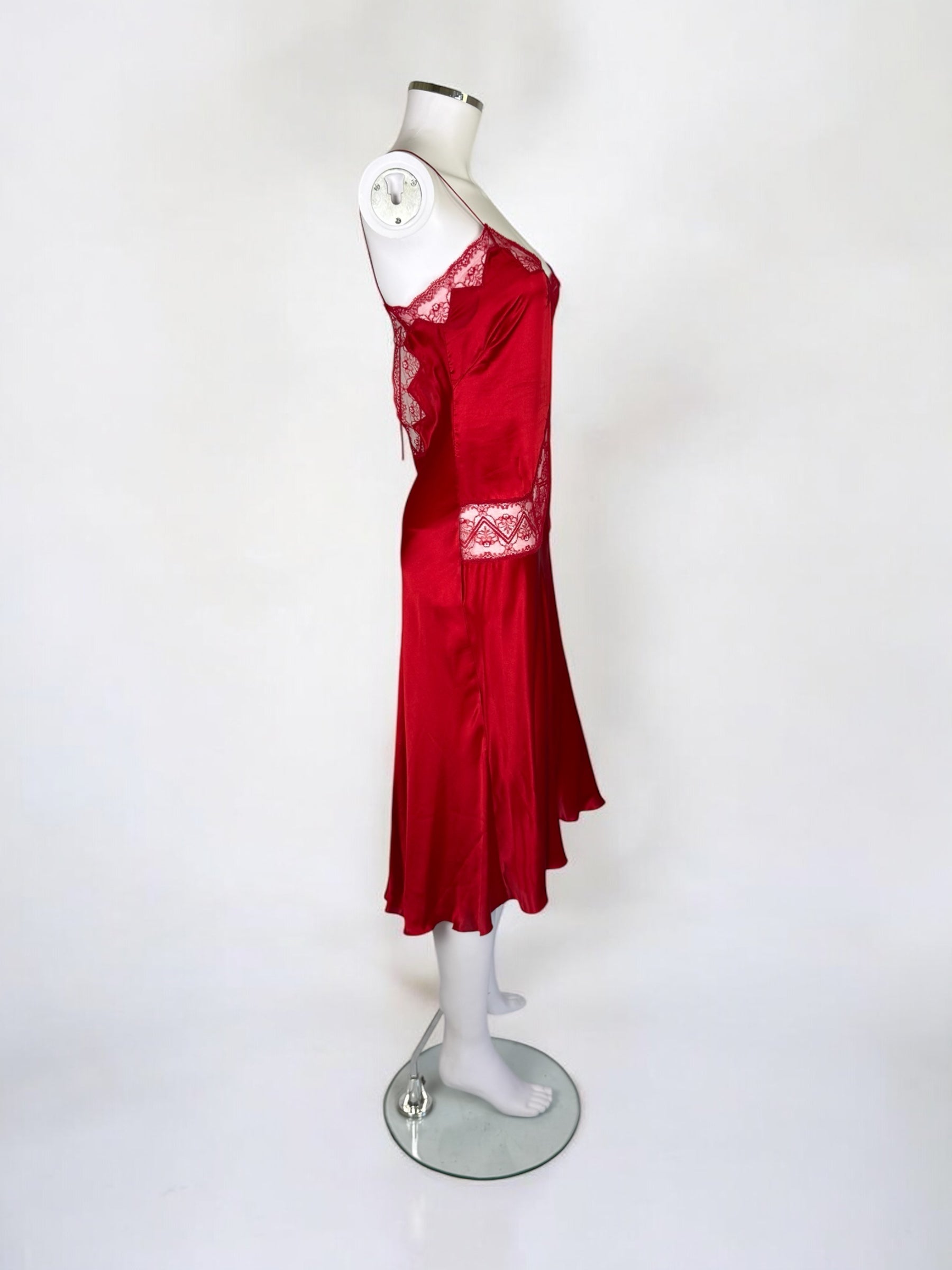 Blumarine Red Silk Lace Insert Slip Dress, c. 2000s