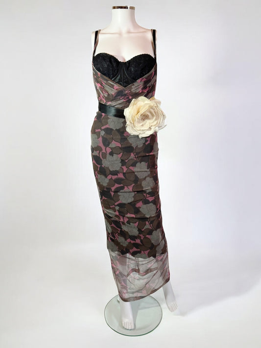 Dolce & Gabbana Floral Tulle Dress w Corsage, SS 2004