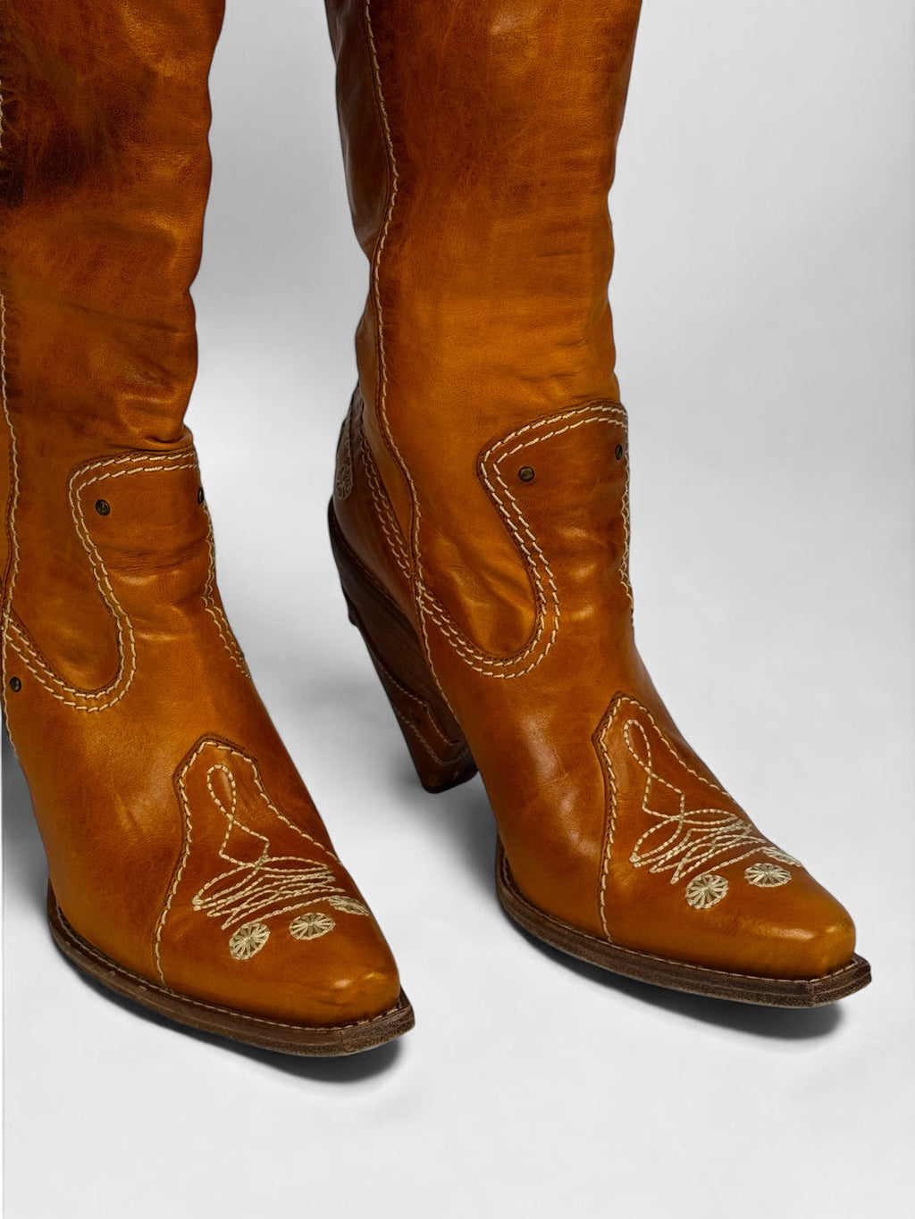 Christian Dior by John Galliano Tan Leather Cowboy Boots, 2001