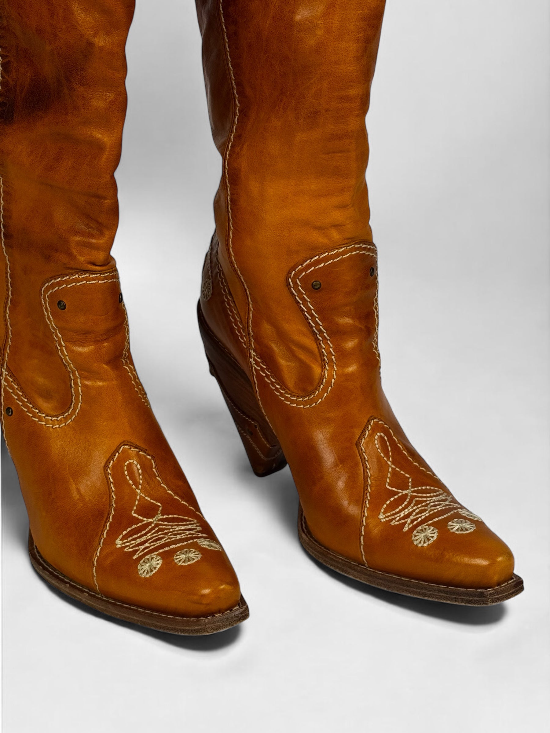 Christian Dior by John Galliano Tan Leather Cowboy Boots, 2001