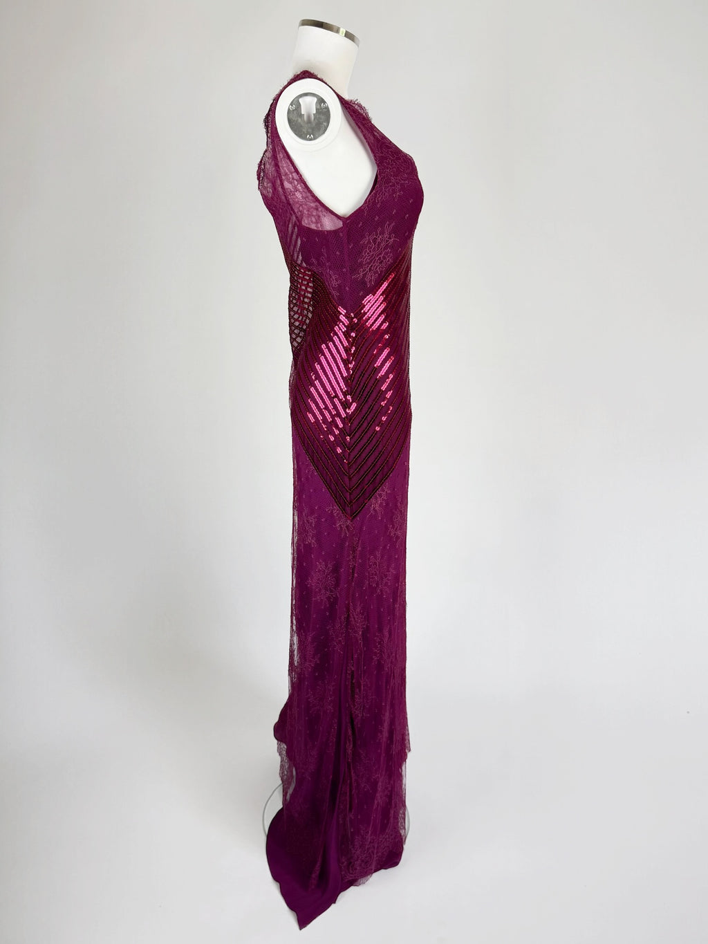 La Perla Magenta Pink Lace and Sequin Gown, 1999
