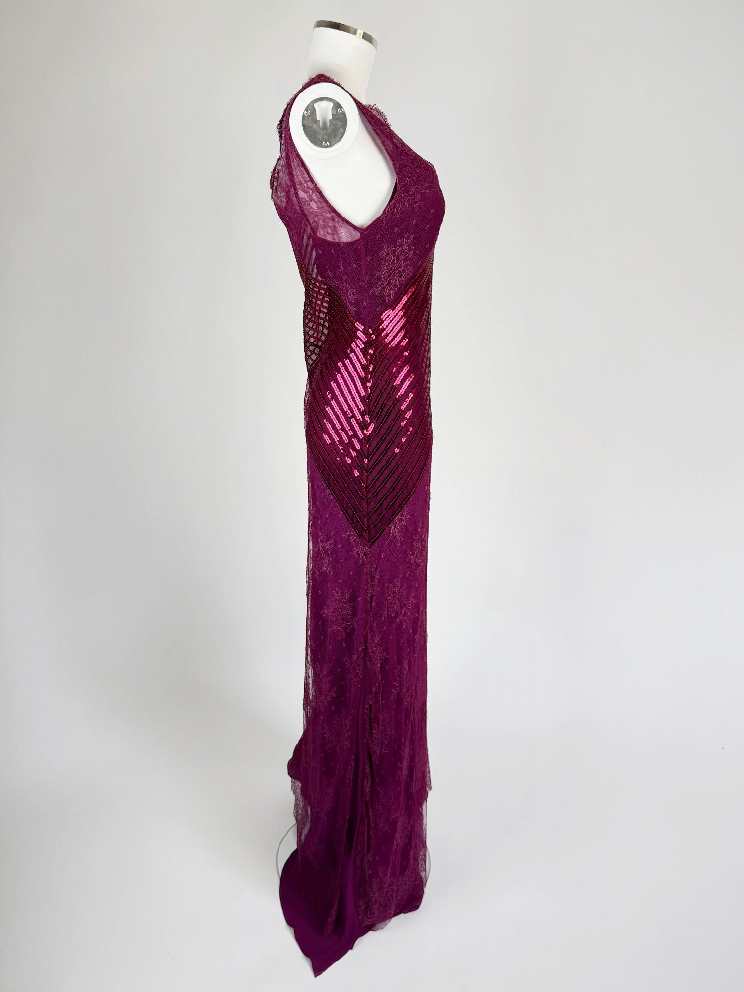La Perla Magenta Pink Lace and Sequin Gown, 1999