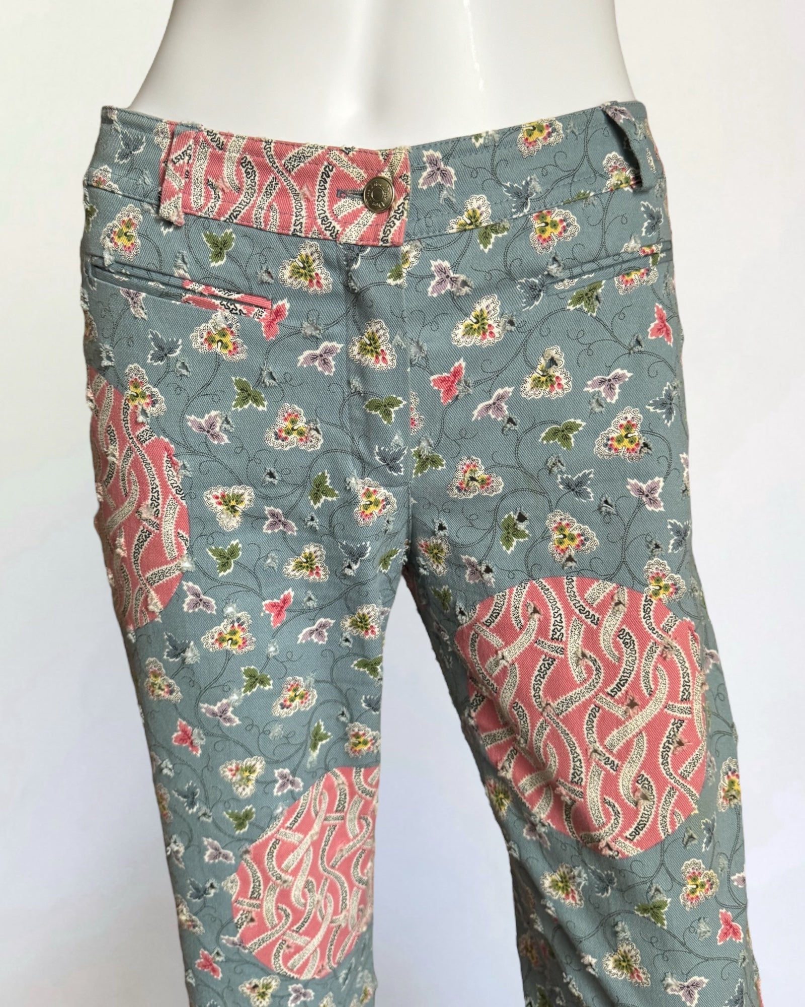 Christian Dior by John Galliano Blue Floral Print Jeans, 2003