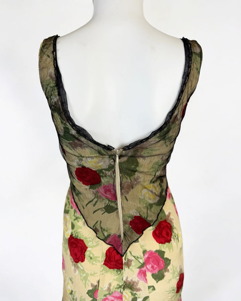 Blumarine Silk Floral Dress w Mesh, SS 1999