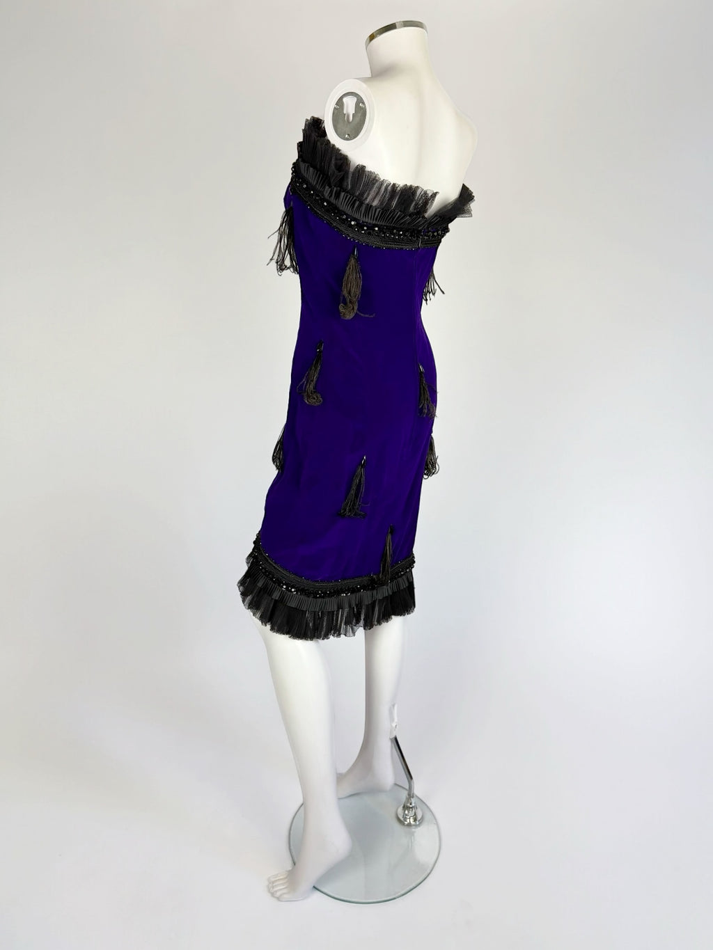 Christian Lacroix Silk Velvet Feather Dress, FW 1988