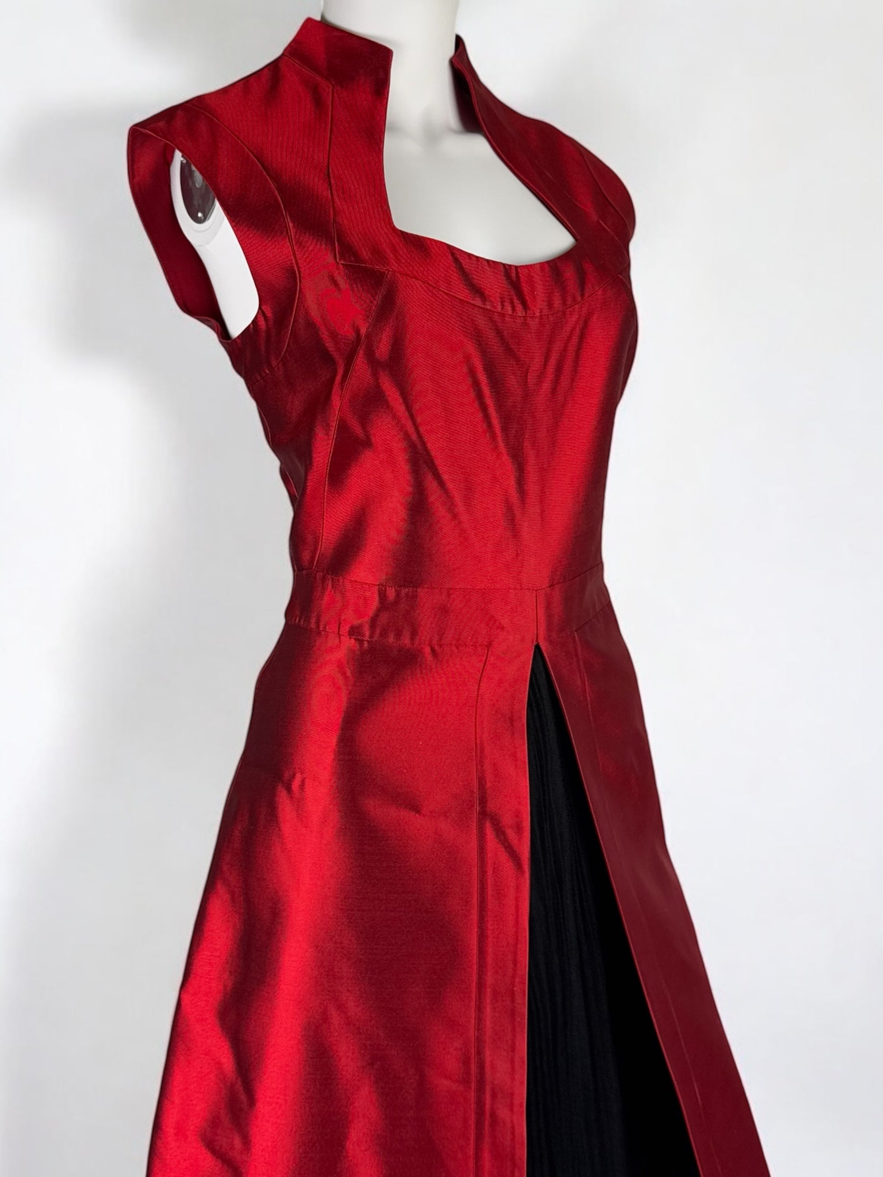 Alexander McQueen Red Mikado Silk Dress with Tulle, 2007