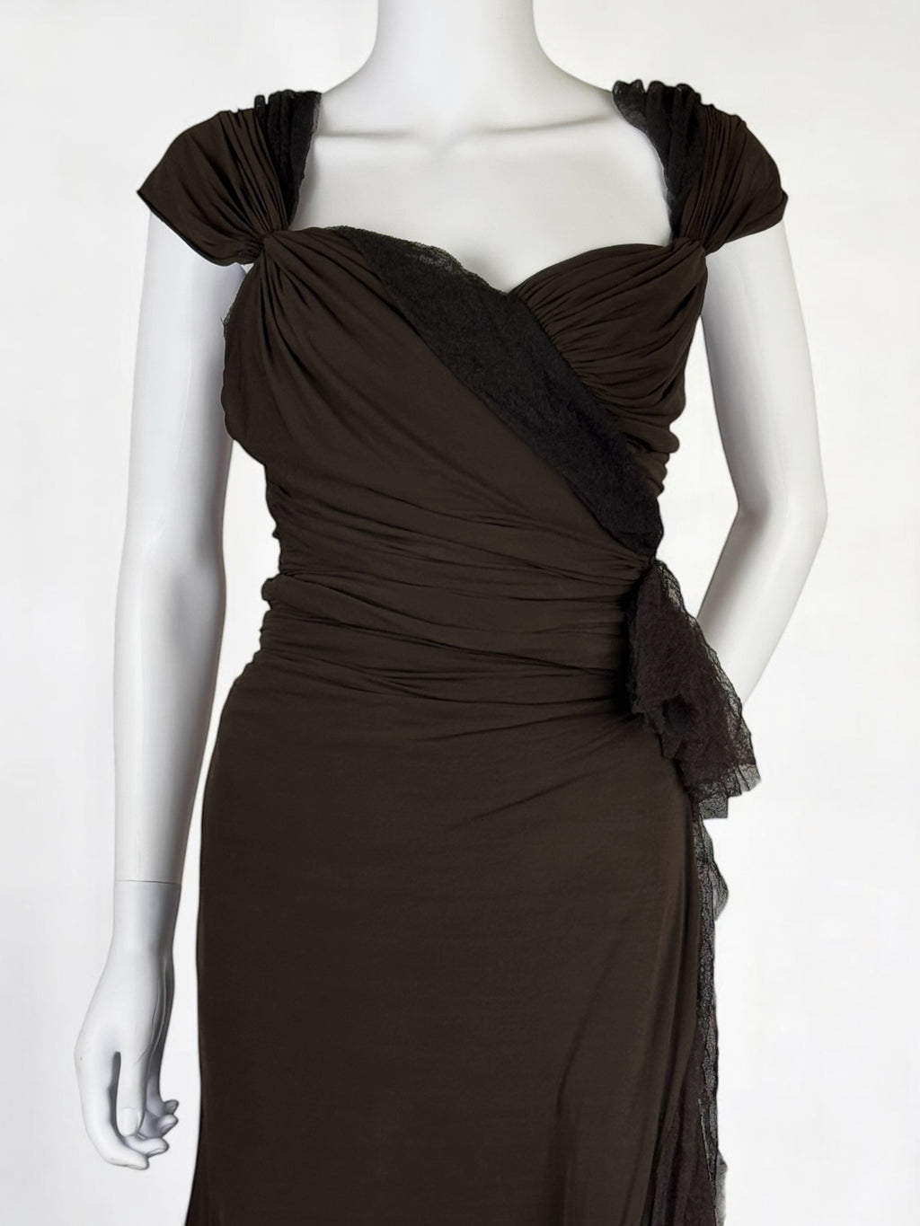 Donna Karan Ruched Dress with Tulle Ruffles, FW 2004
