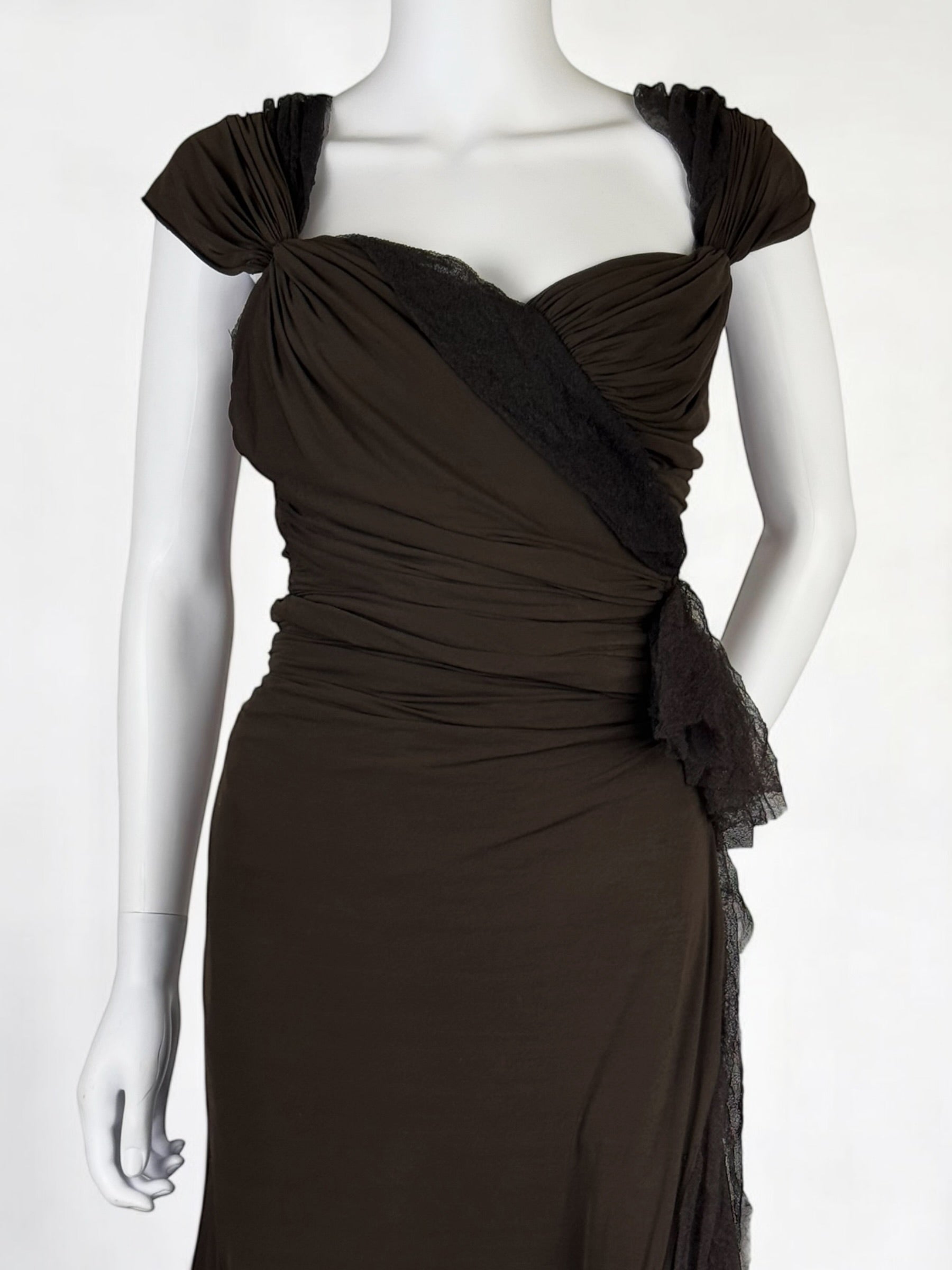Donna Karan Ruched Dress with Tulle Ruffles, FW 2004