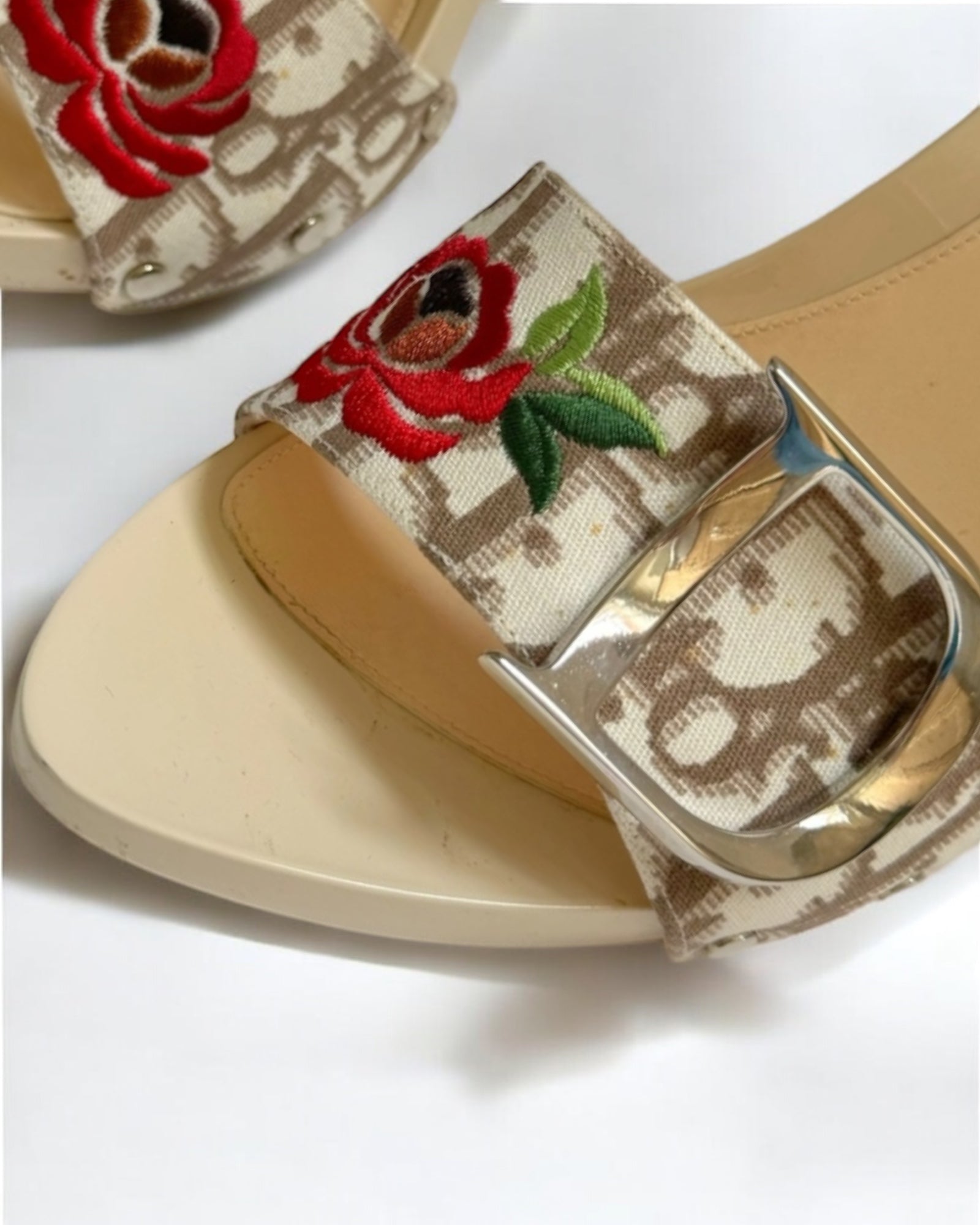 Christian Dior by John Galliano Monogram Floral Clogs, c. 2000s