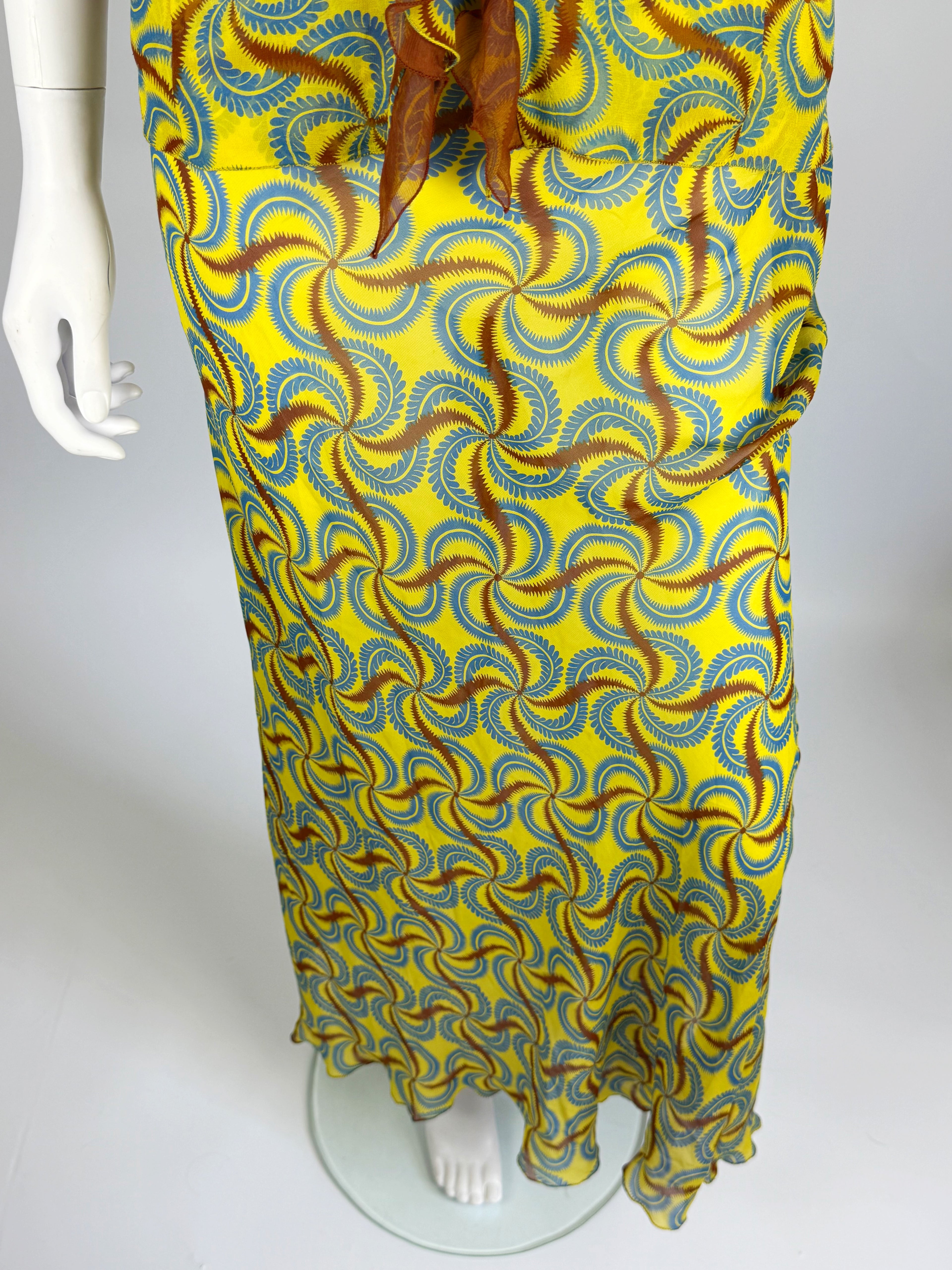 Alberta Ferretti Silk Printed Blouse and Skirt Set, SS 2000