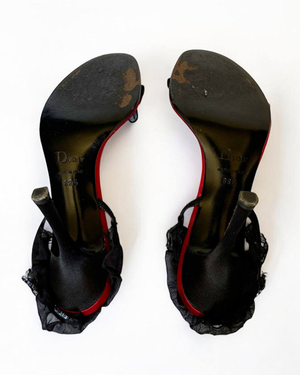 Christian Dior by John Galliano Red Silk and Lace Heels, c. 2000s