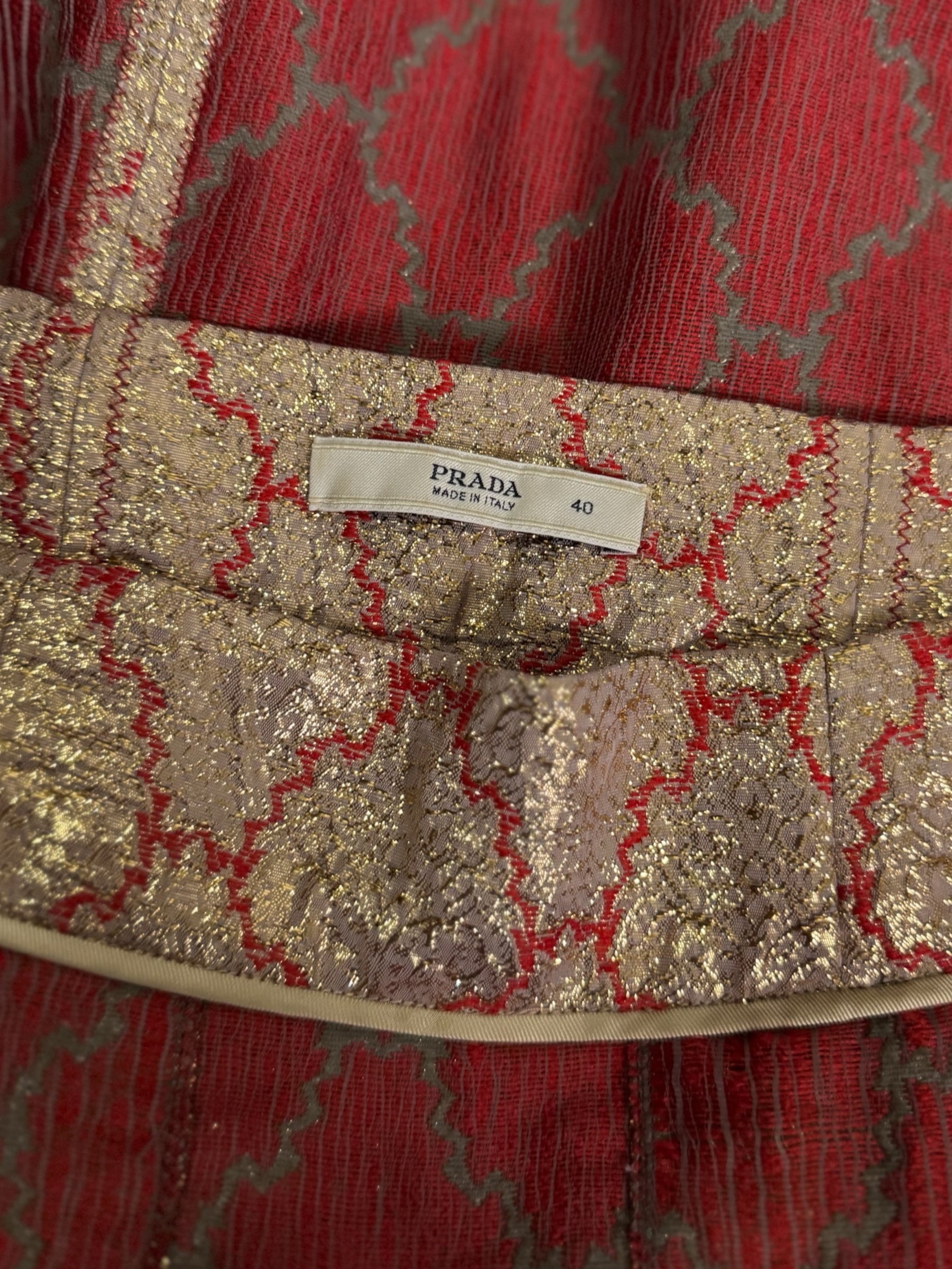 Prada Red and Gold Brocade Skirt, SS 2002