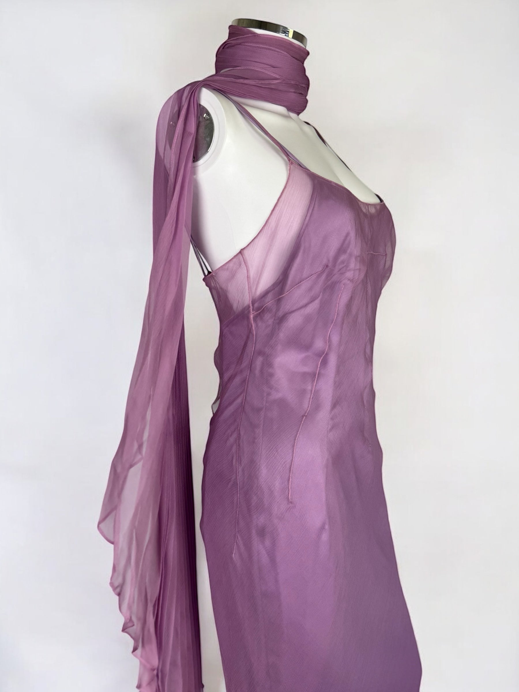 Dolce & Gabbana Lilac Silk Dress with Scarf, FW 2000