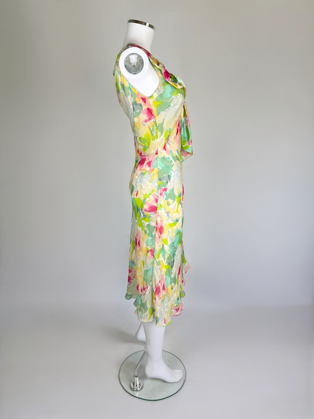 John Galliano Watercolour Floral Print Silk Dress Ensemble, SS 2005