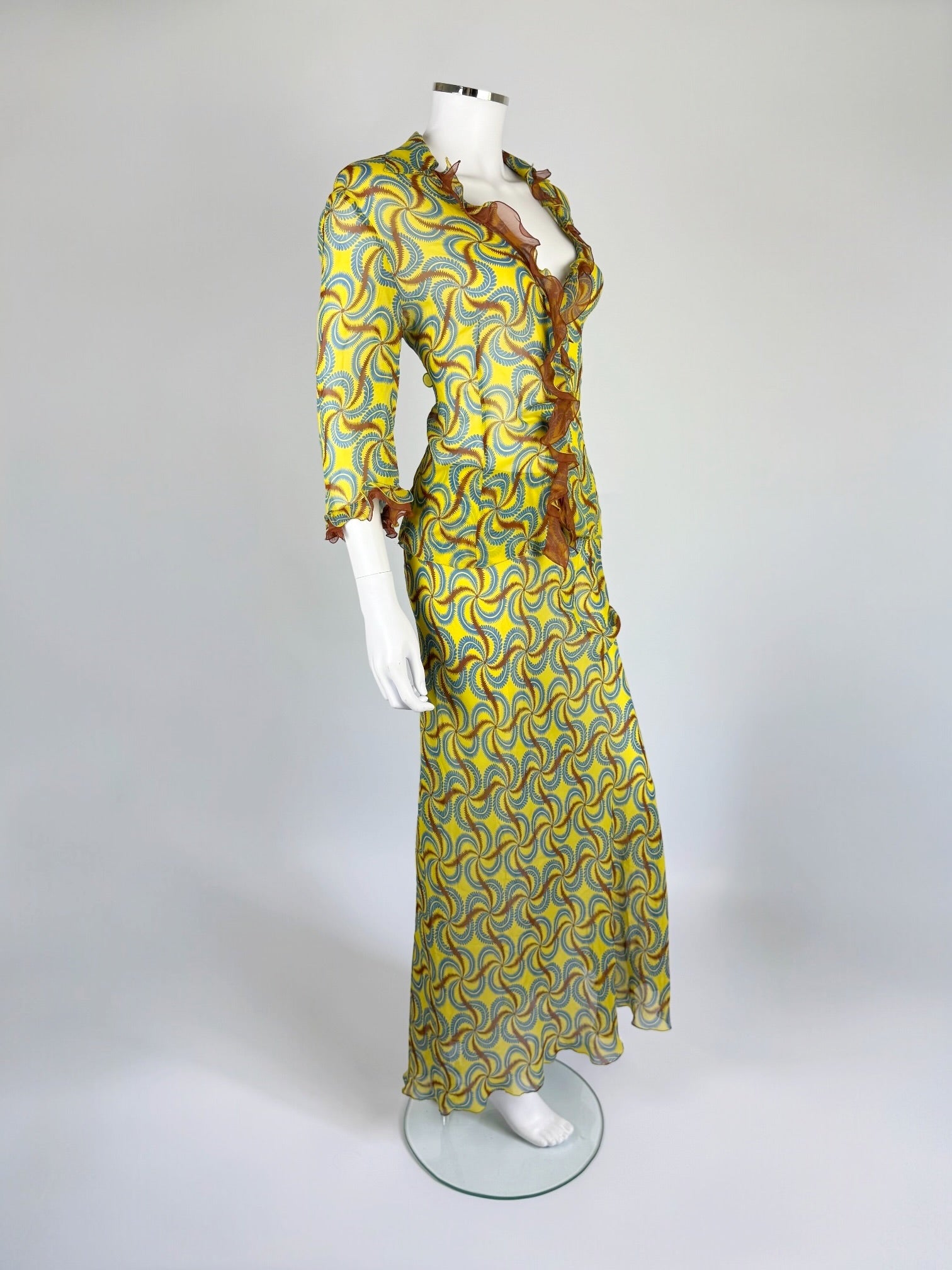 Alberta Ferretti Silk Printed Blouse and Skirt Set, SS 2000